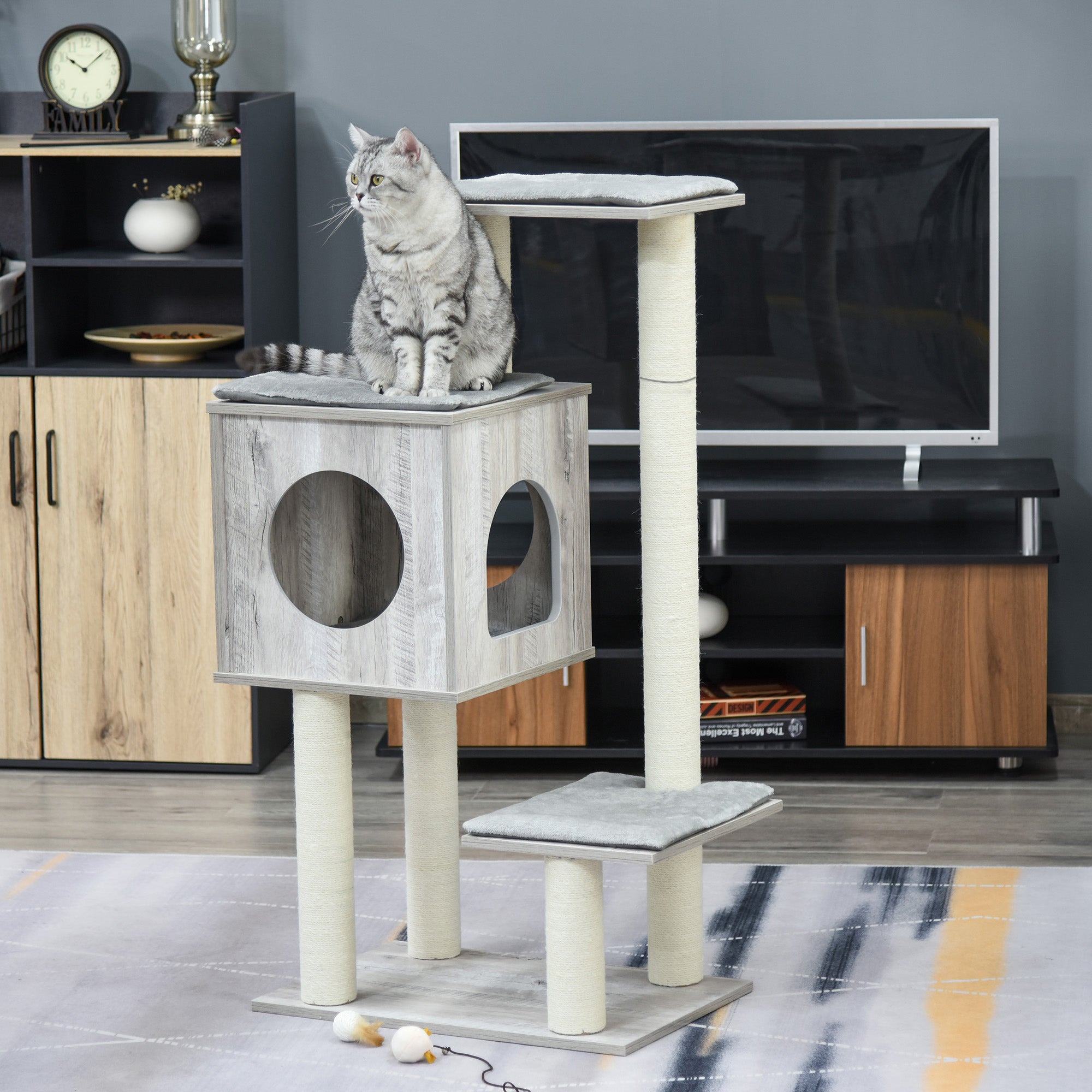 PawHut Cat Tree for Indoor Large Cats 113cm Kitten Tower Condo Jute Scratching Post Kitten Play House Activity Center Furniture