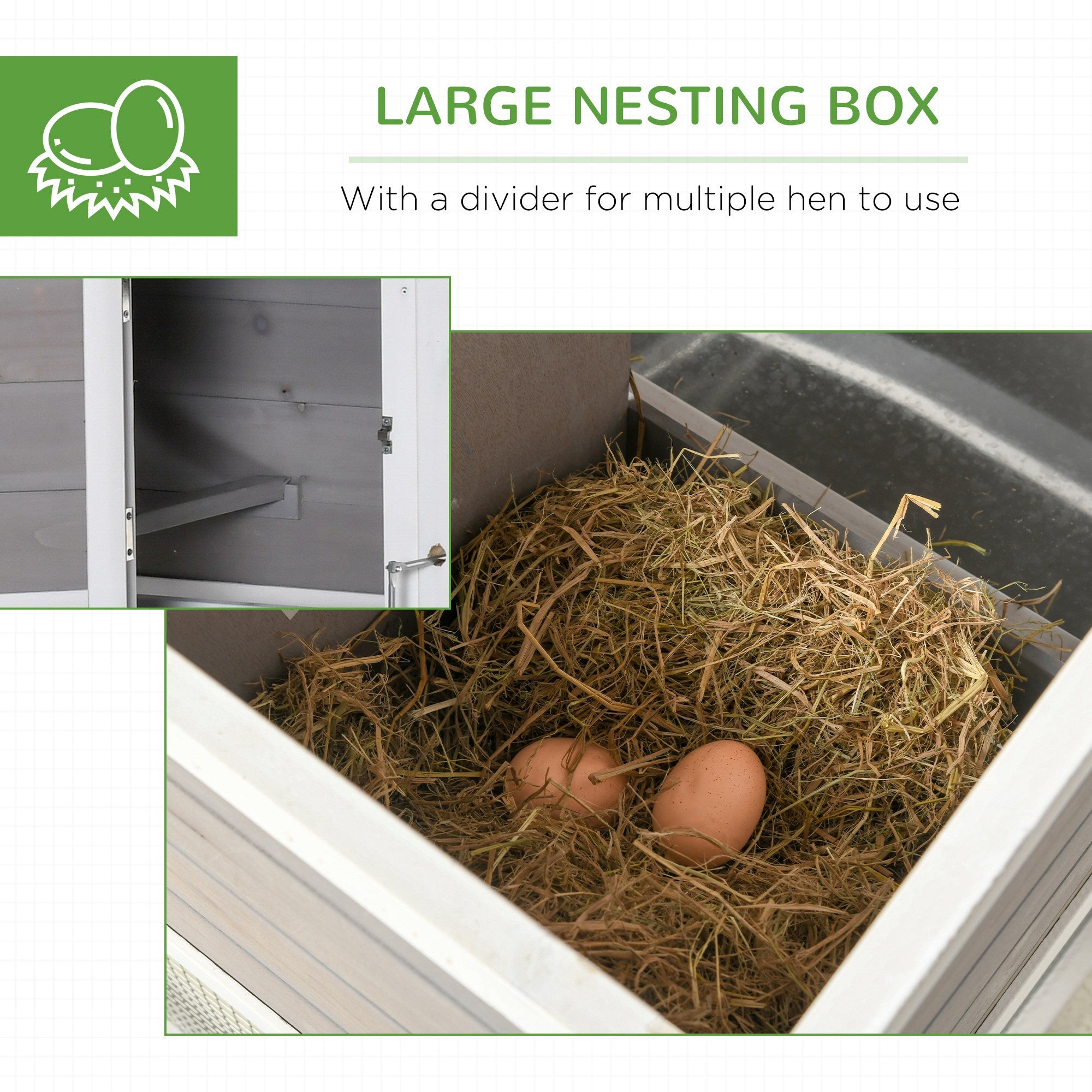 PawHut 76" Wooden Chicken Coop, Outdoor Hen House Poultry Duck Goose Cage with Outdoor Run, Nesting Box, Removable Tray and Lockable Doors, Grey