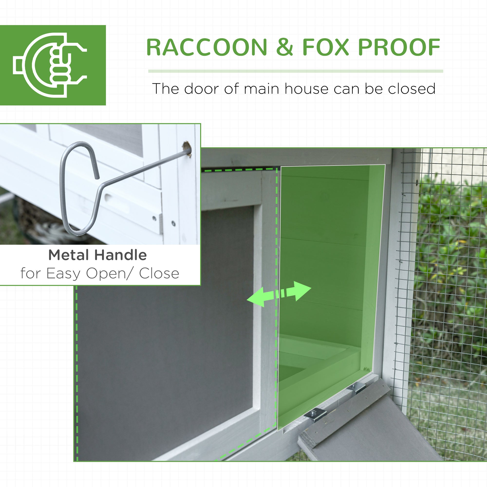 PawHut 76" Wooden Chicken Coop, Outdoor Hen House Poultry Duck Goose Cage with Outdoor Run, Nesting Box, Removable Tray and Lockable Doors, Grey