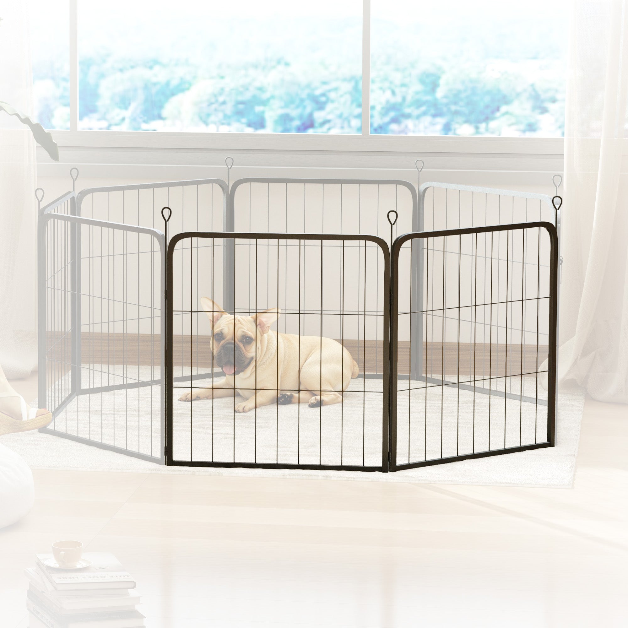 PawHut Dog Pen, 2 Panels Puppy Pen, Heavy Duty Dog Playpen, Portable Detachable Dog Exercise Pen Animal Enclosure for Small Dogs, 60cm High, Black