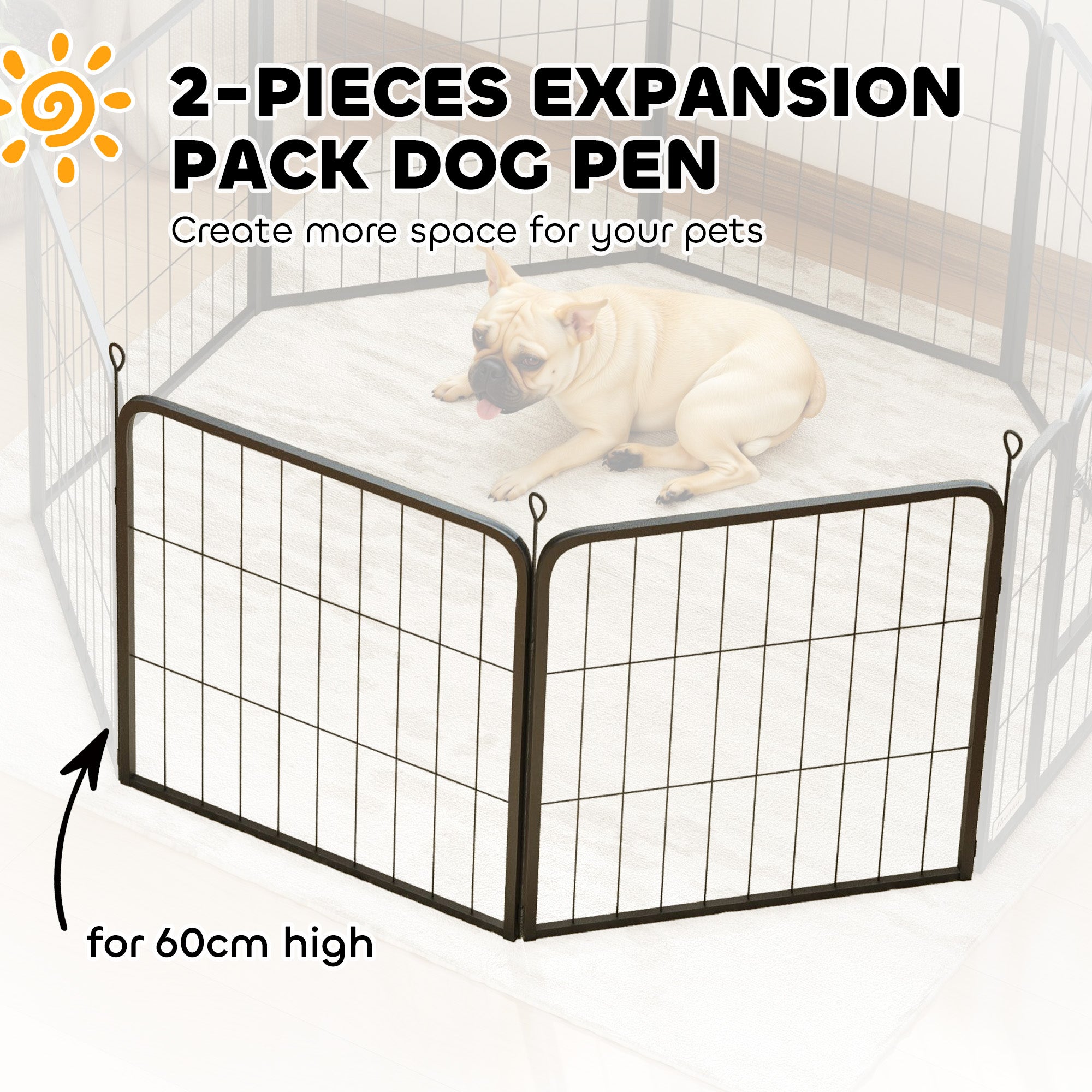 PawHut Dog Pen, 2 Panels Puppy Pen, Heavy Duty Dog Playpen, Portable Detachable Dog Exercise Pen Animal Enclosure for Small Dogs, 60cm High, Black