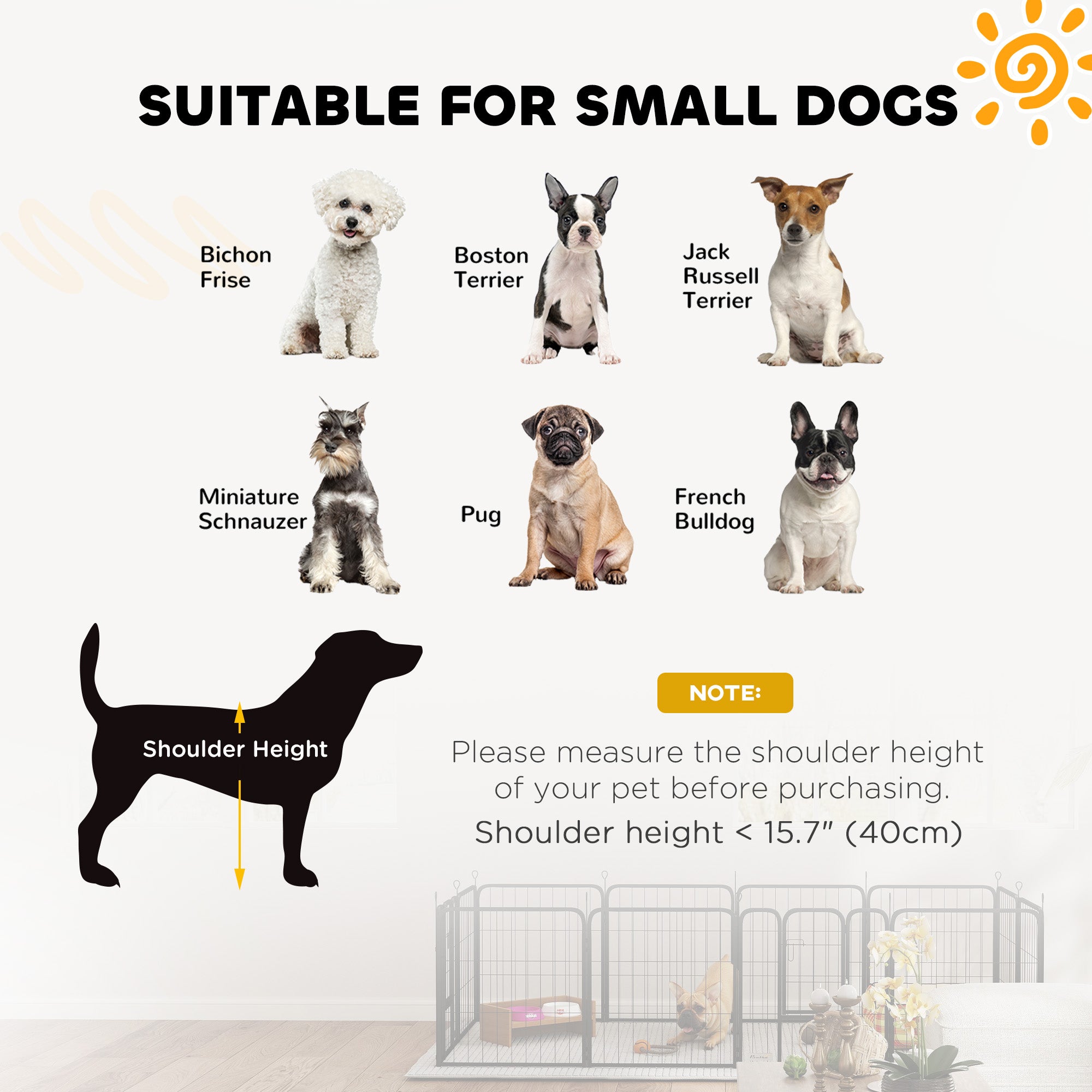 PawHut Dog Pen, 2 Panels Puppy Pen, Heavy Duty Dog Playpen, Portable Detachable Dog Exercise Pen Animal Enclosure for Small Dogs, 60cm High, Black