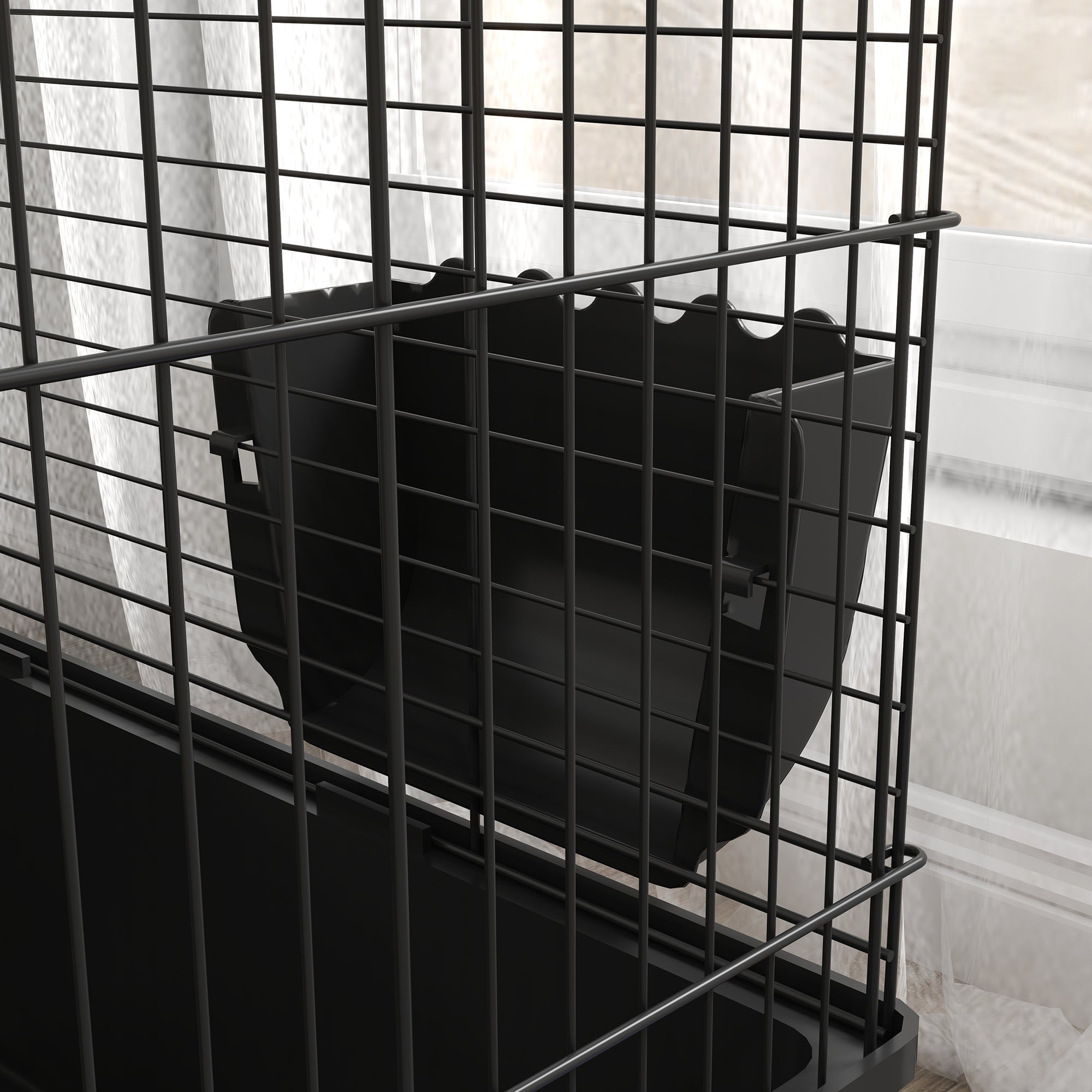 PawHut 33" Small Animal Cage with Playpen, Bunny Hutch Indoor for Guinea Pigs Hedgehogs with Accessories, Water Bottle, Food Dish, Feeding Trough