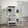 PawHut Outdoor Cat House, Large Catio Wooden Kitten Enclosure Elevated Design, with Wheels, Resting Box, Water-Resistant, Multi Platforms, for 1-3 Cats, White & Grey