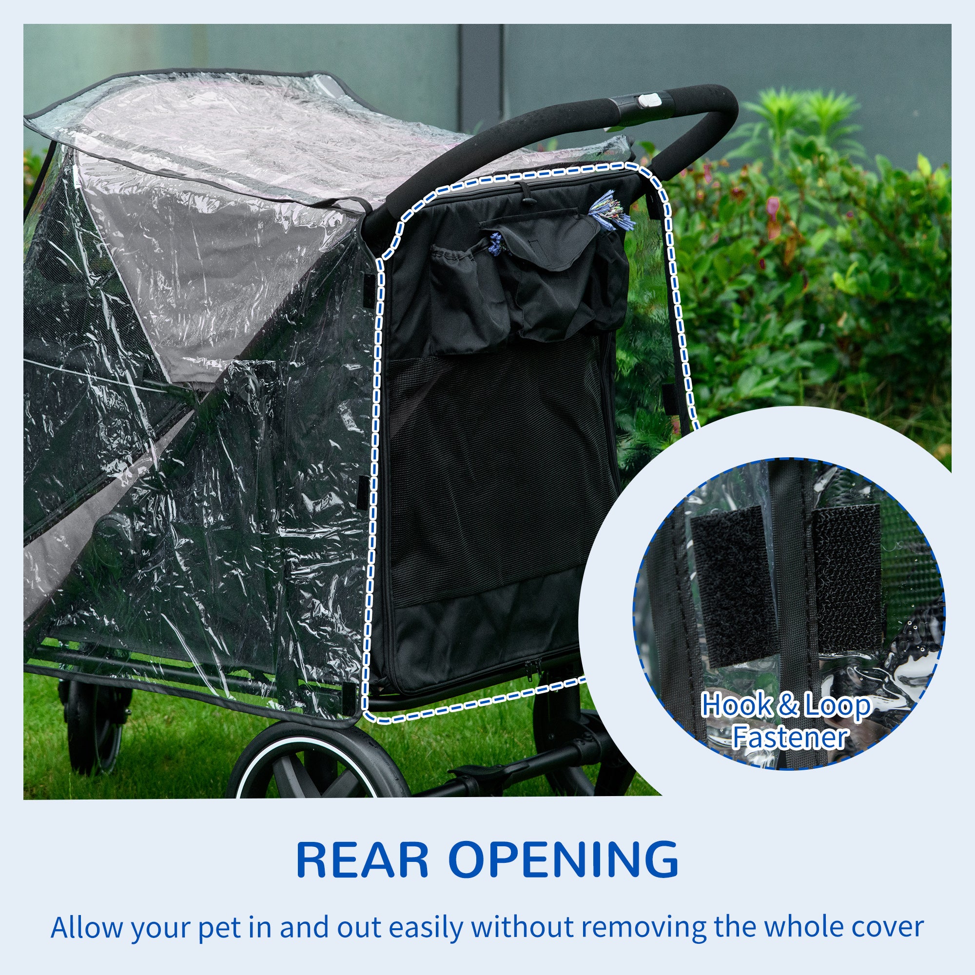 PawHut One-Click Foldable Pet Travel Stroller with Rain Cover, Cat Dog Pushchair with Universal Front Wheels, Shock Absorber, Storage Bags, Mesh Window, Safety Leash for Large and Medium Dogs (Black)