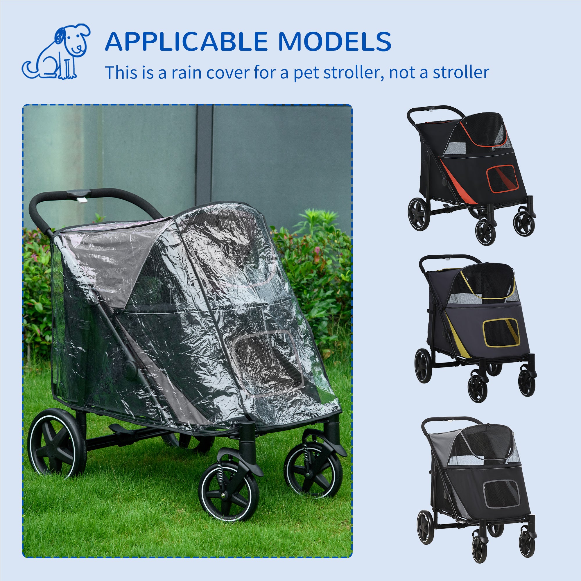 PawHut One-Click Foldable Pet Travel Stroller with Rain Cover, Cat Dog Pushchair with Universal Front Wheels, Shock Absorber, Storage Bags, Mesh Window, Safety Leash for Large and Medium Dogs (Black)