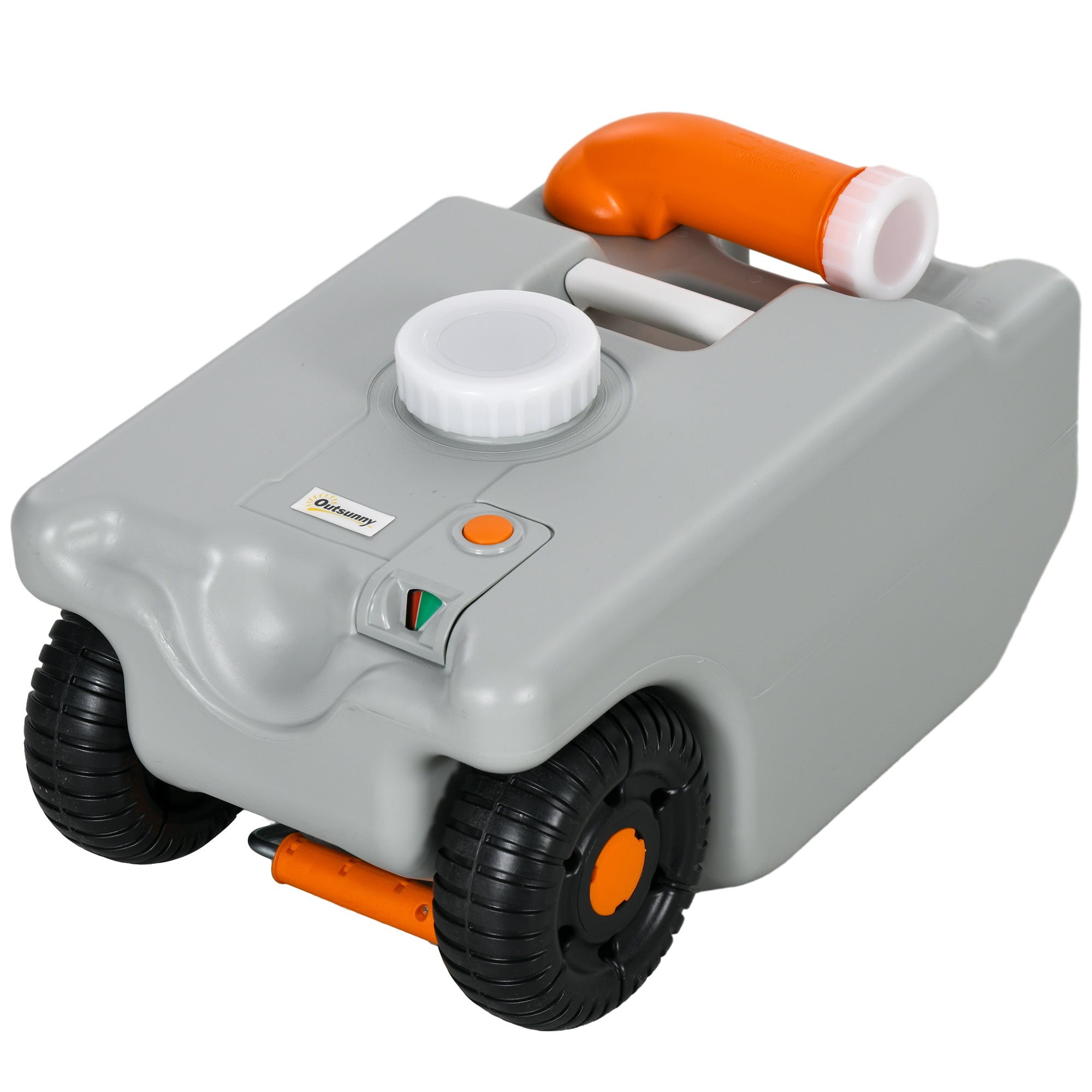 Outsunny 5.8 Gallon Portable RV Waste Holding Tank, Water Storage Container with Collapsible Handle & Wheels, Portable Water Tank with Rotating Drain Spout, Level Indicator, Grey