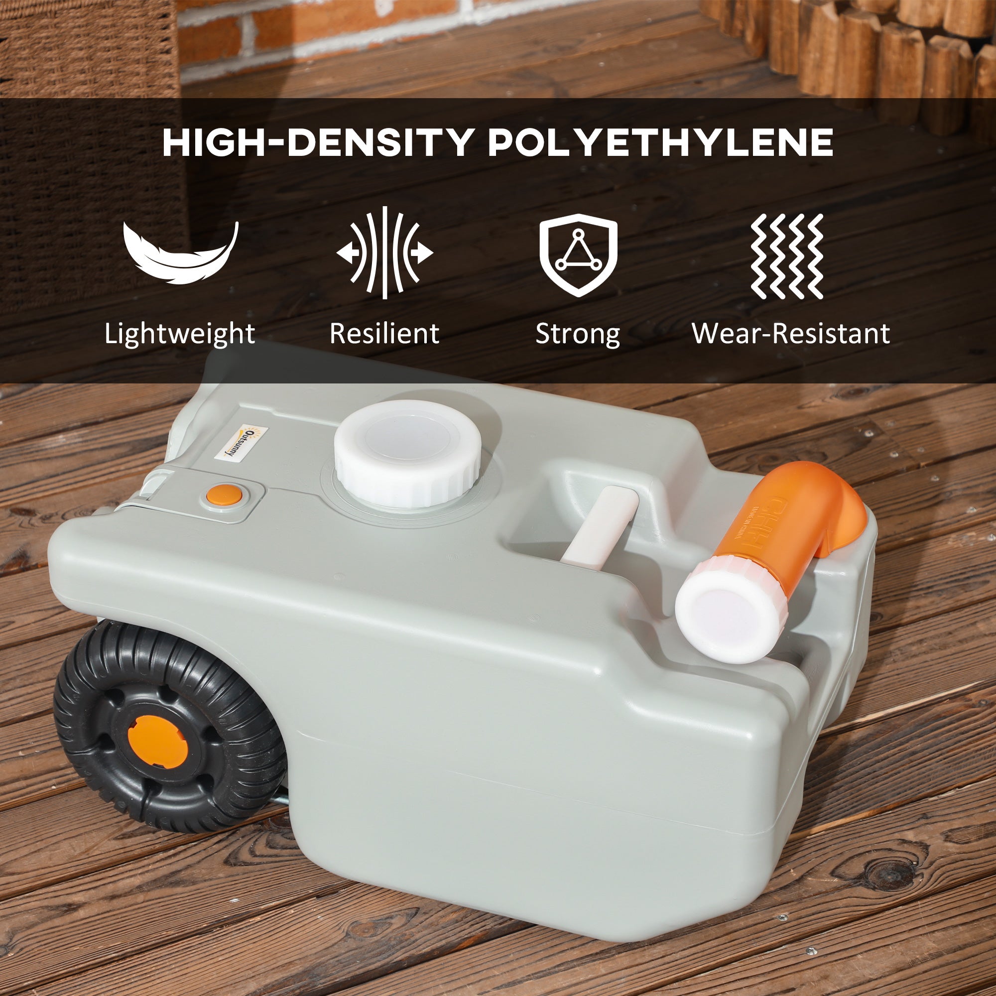 Outsunny 5.8 Gallon Portable RV Waste Holding Tank, Water Storage Container with Collapsible Handle & Wheels, Portable Water Tank with Rotating Drain Spout, Level Indicator, Grey