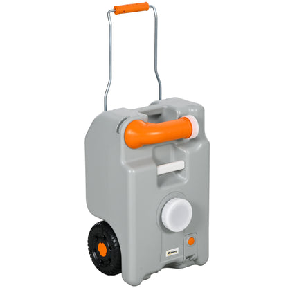 Outsunny 5.8 Gallon Portable RV Waste Holding Tank, Water Storage Container with Collapsible Handle & Wheels, Portable Water Tank with Rotating Drain Spout, Level Indicator, Grey