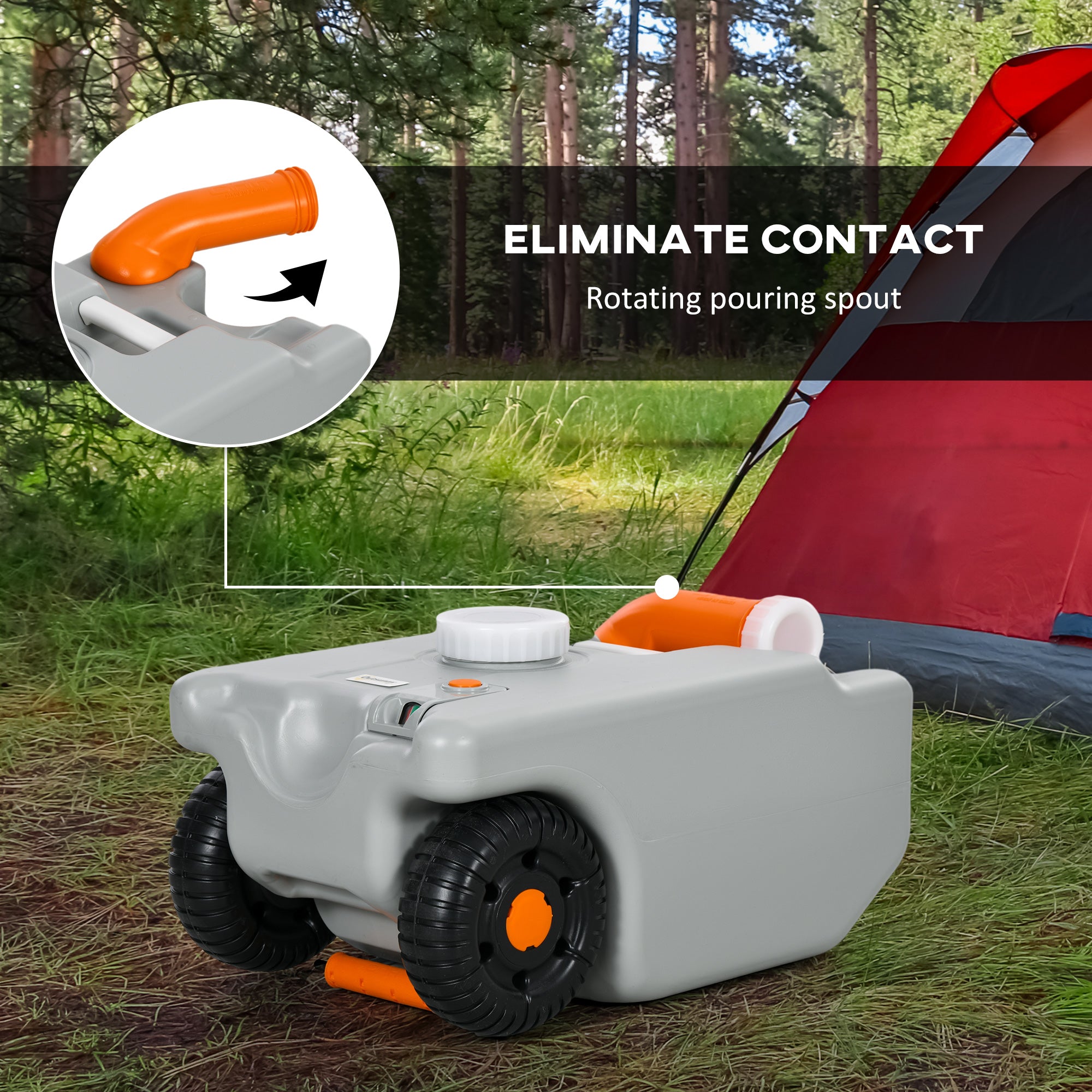 Outsunny 5.8 Gallon Portable RV Waste Holding Tank, Water Storage Container with Collapsible Handle & Wheels, Portable Water Tank with Rotating Drain Spout, Level Indicator, Grey