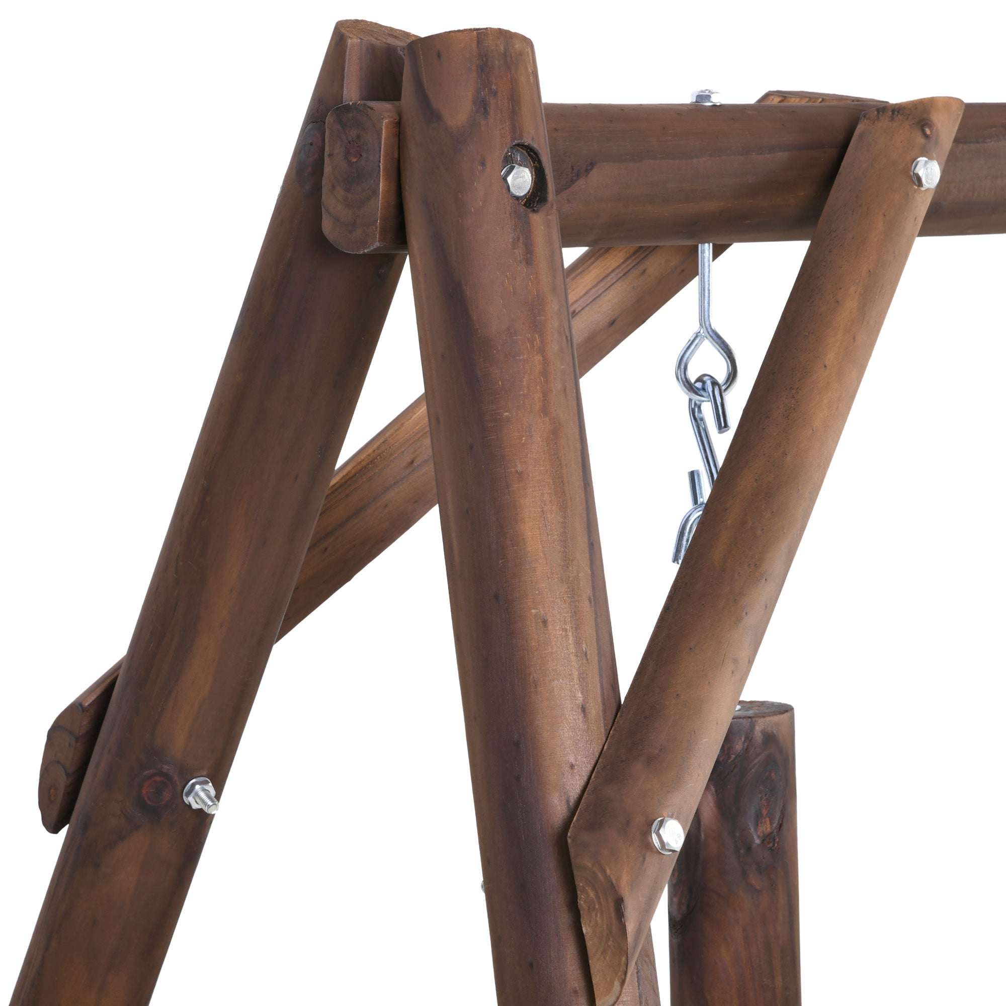 Outsunny Wood Porch Swing with Stand, 2-Person Patio Swing Bench with Wide Backrest, 660lbs Capacity for Garden, Poolside, Backyard, Carbonized