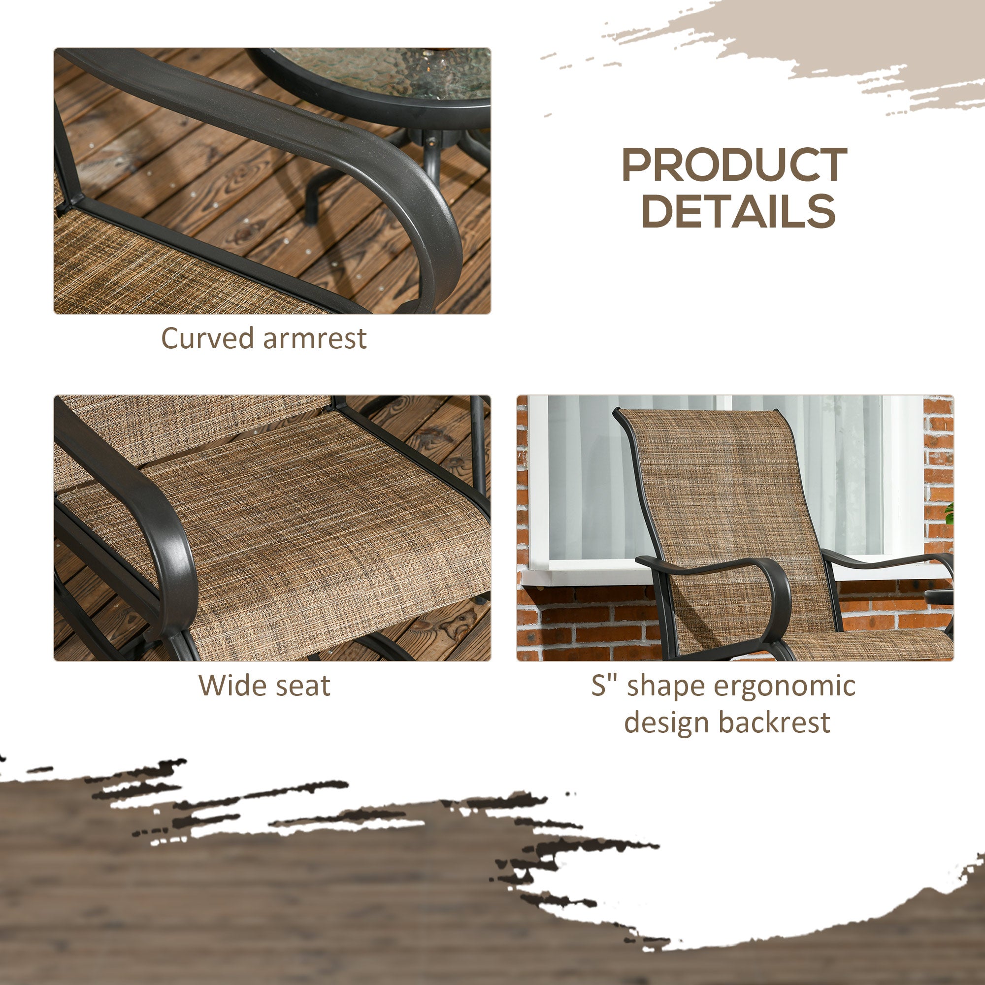 Outsunny 2-Piece Patio Swivel Chairs, 360° Swivel Rocking Chairs with Curved Armrests, S Shape Backrest, Breathable Mesh Seat & Backrest for Yard, Lawn, Porch, Garden, Brown