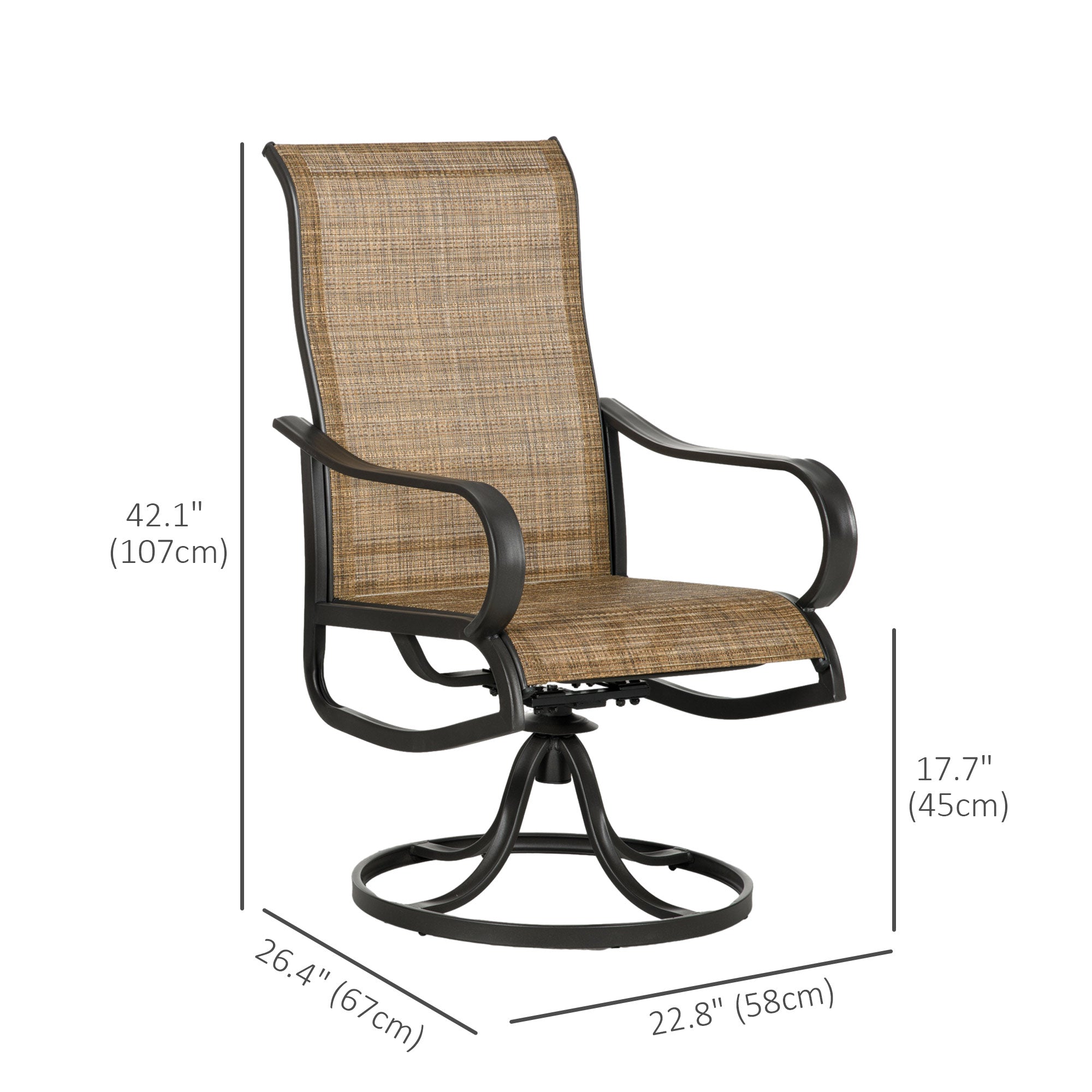 Outsunny 2-Piece Patio Swivel Chairs, 360° Swivel Rocking Chairs with Curved Armrests, S Shape Backrest, Breathable Mesh Seat & Backrest for Yard, Lawn, Porch, Garden, Brown