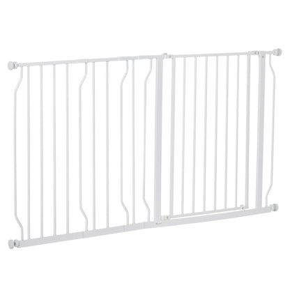 PawHut 30"- 57" Extra Wide Dog Gate with Door, Double Locking System, Easy Install Pet Gate for Stairs, Hallways, and Doorways, White
