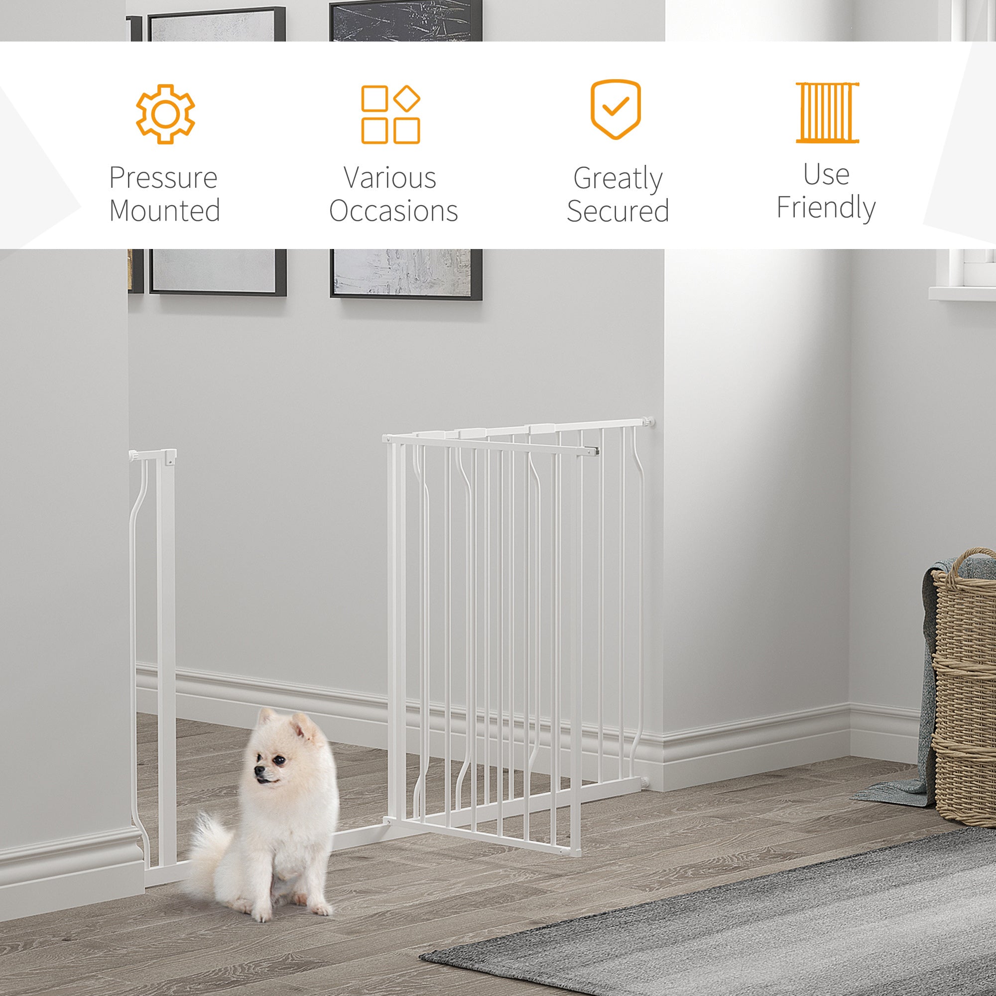 PawHut 30"- 57" Extra Wide Dog Gate with Door, Double Locking System, Easy Install Pet Gate for Stairs, Hallways, and Doorways, White