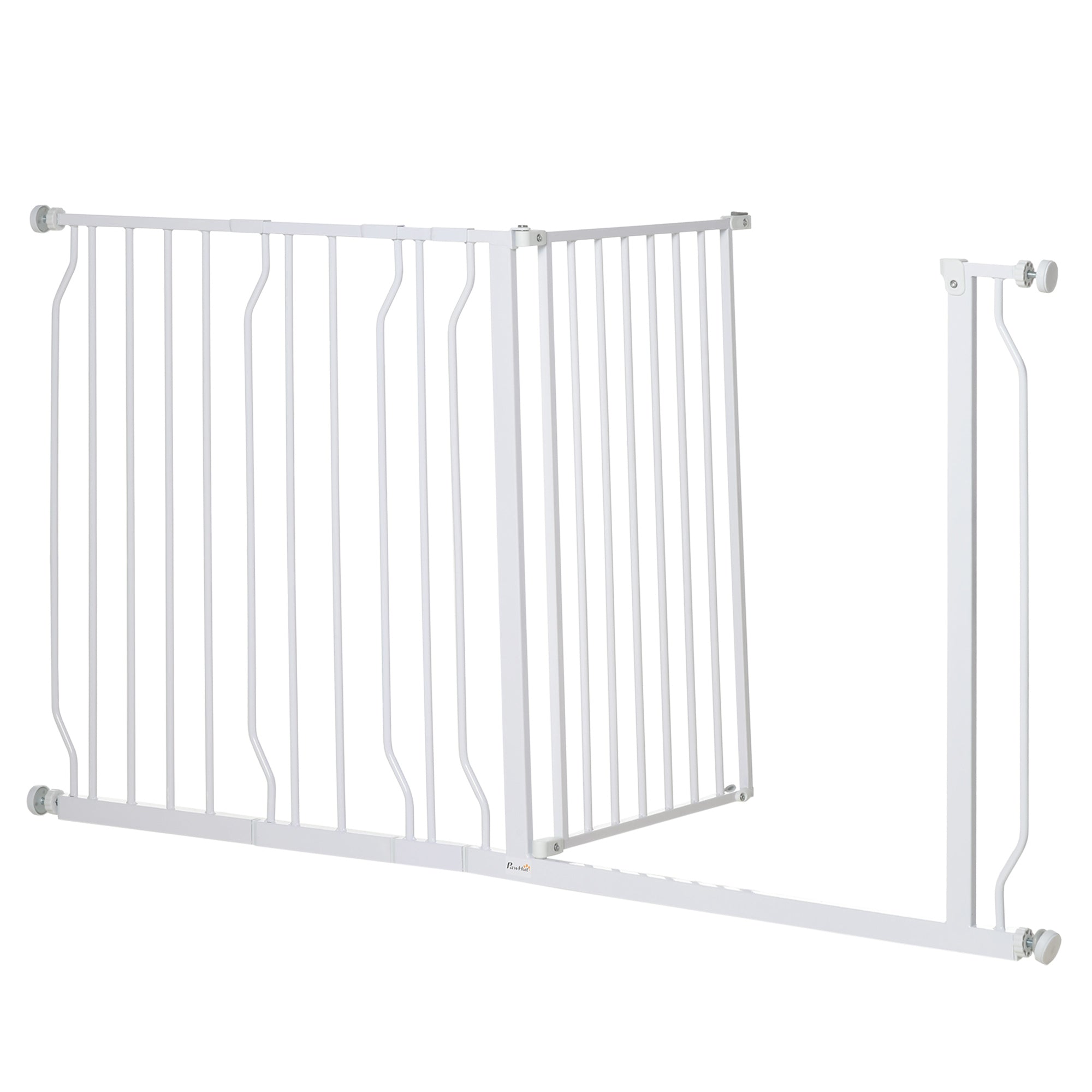 PawHut 30"- 57" Extra Wide Dog Gate with Door, Double Locking System, Easy Install Pet Gate for Stairs, Hallways, and Doorways, White