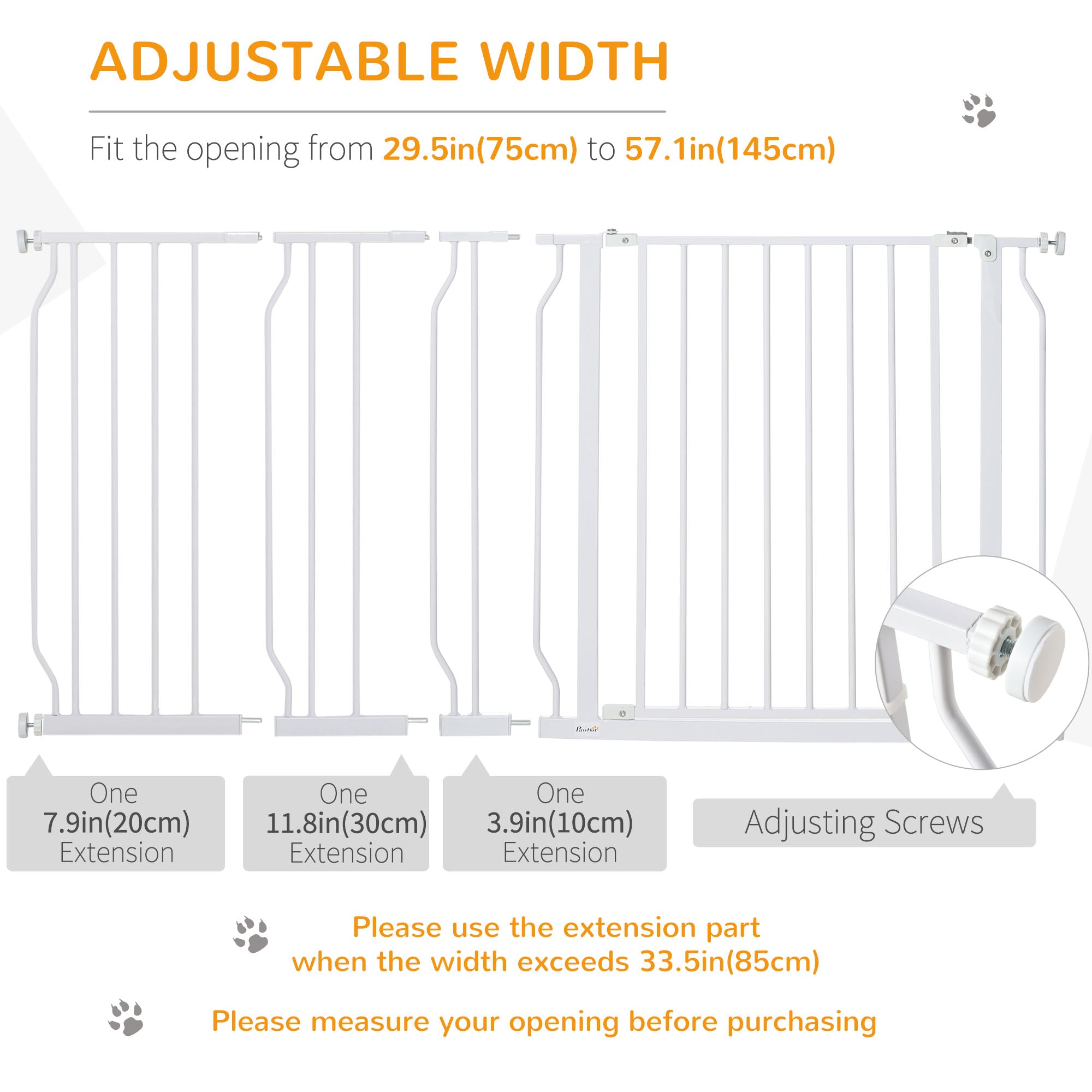 PawHut 30"- 57" Extra Wide Dog Gate with Door, Double Locking System, Easy Install Pet Gate for Stairs, Hallways, and Doorways, White