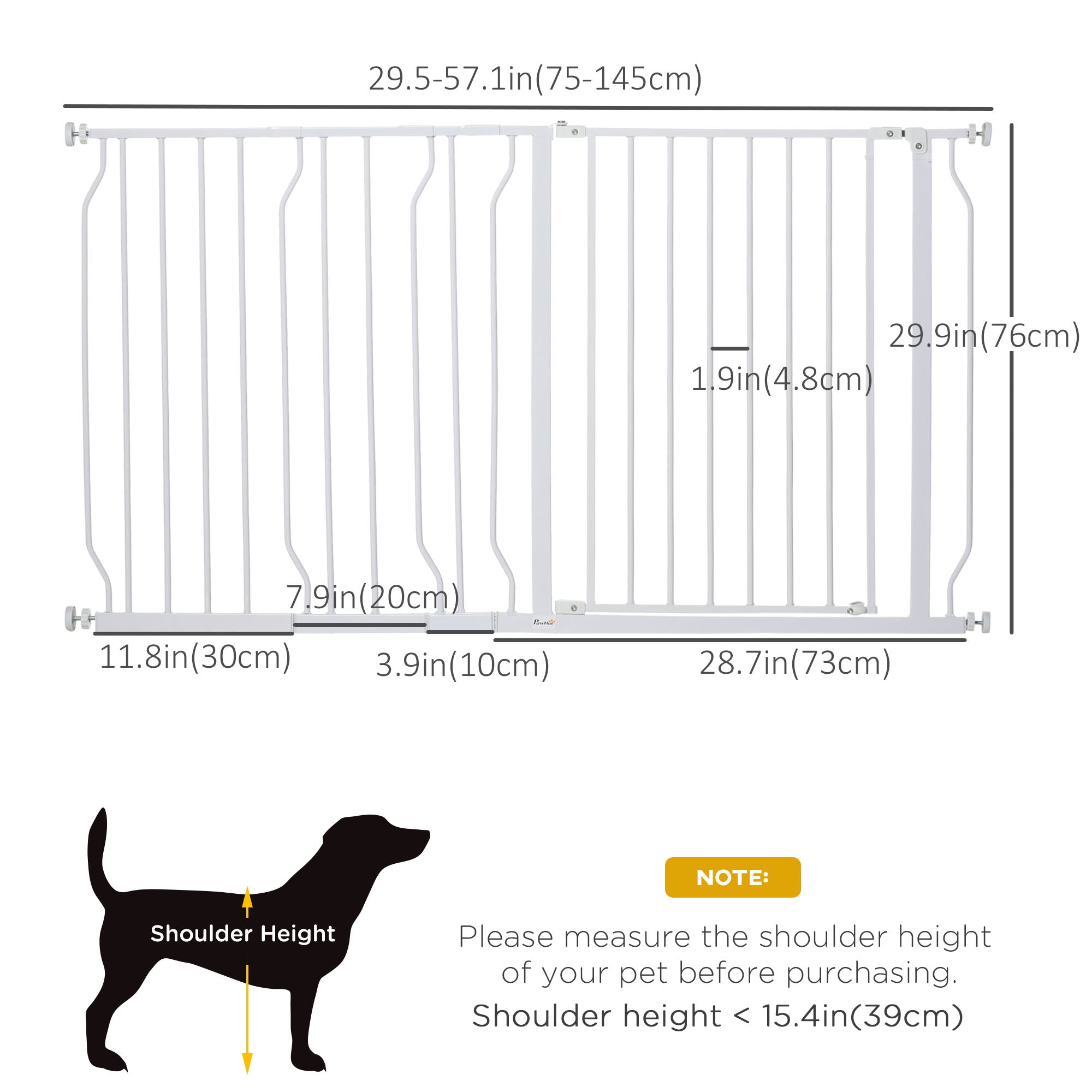 PawHut 30"- 57" Extra Wide Dog Gate with Door, Double Locking System, Easy Install Pet Gate for Stairs, Hallways, and Doorways, White