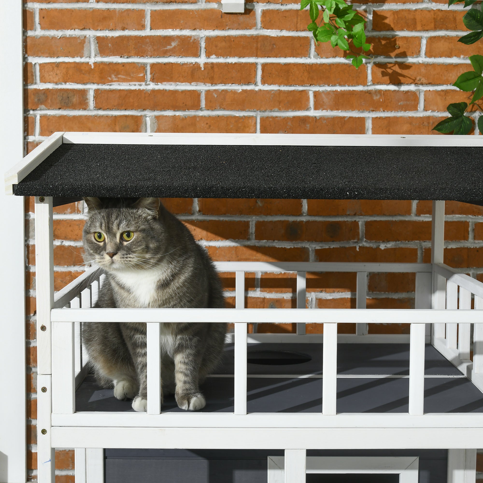 PawHut Outdoor Cat House, 4-Floor Wood Cat House for Feral Cats with Balcony, Condo, Fun Entrances, Perch, Grey