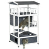 PawHut Outdoor Cat House, 4-Floor Wood Cat House for Feral Cats with Balcony, Condo, Fun Entrances, Perch, Grey