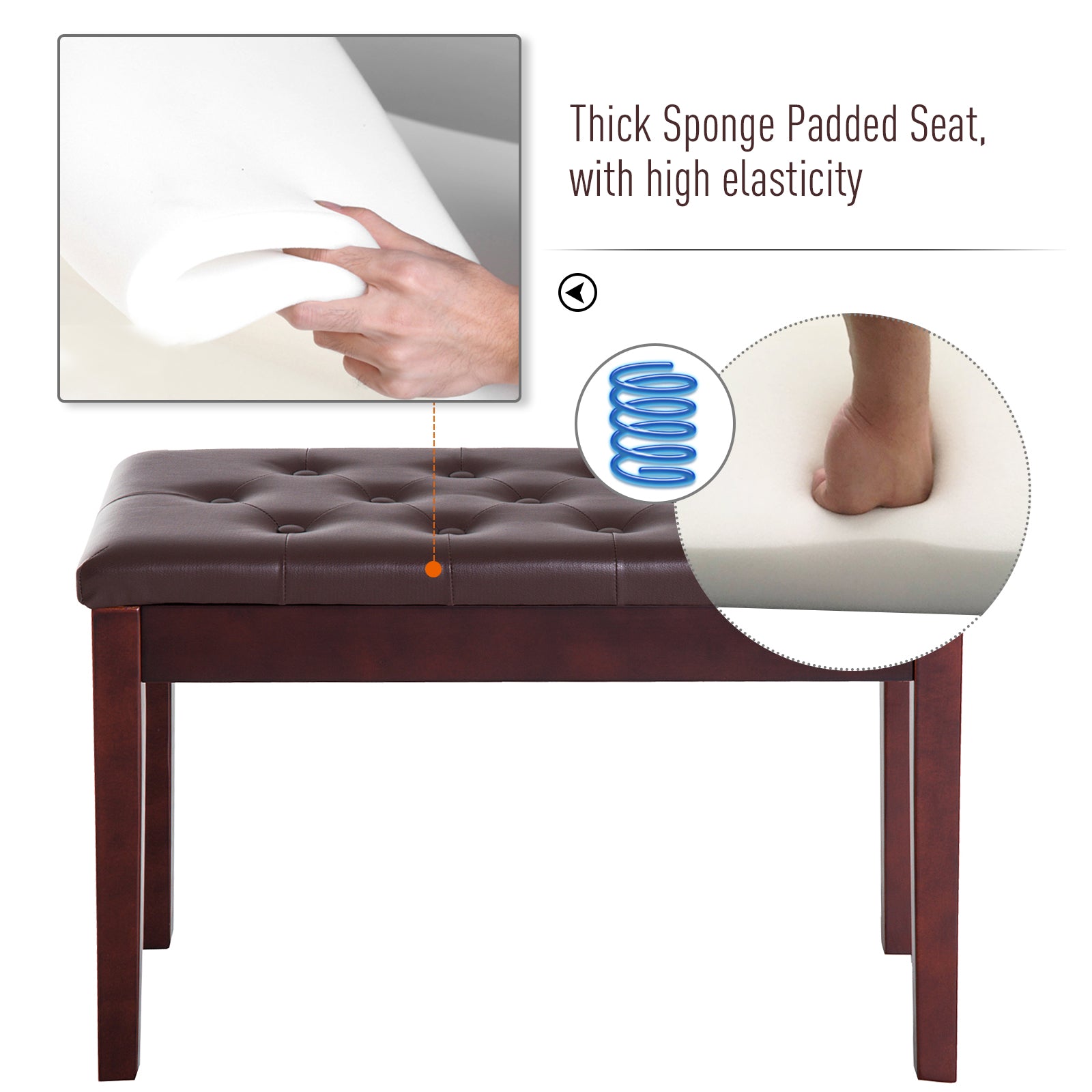 HOMCOM 30" Padded Storage Piano Bench Artist Keyboard Seat Faux Leather (Brown)