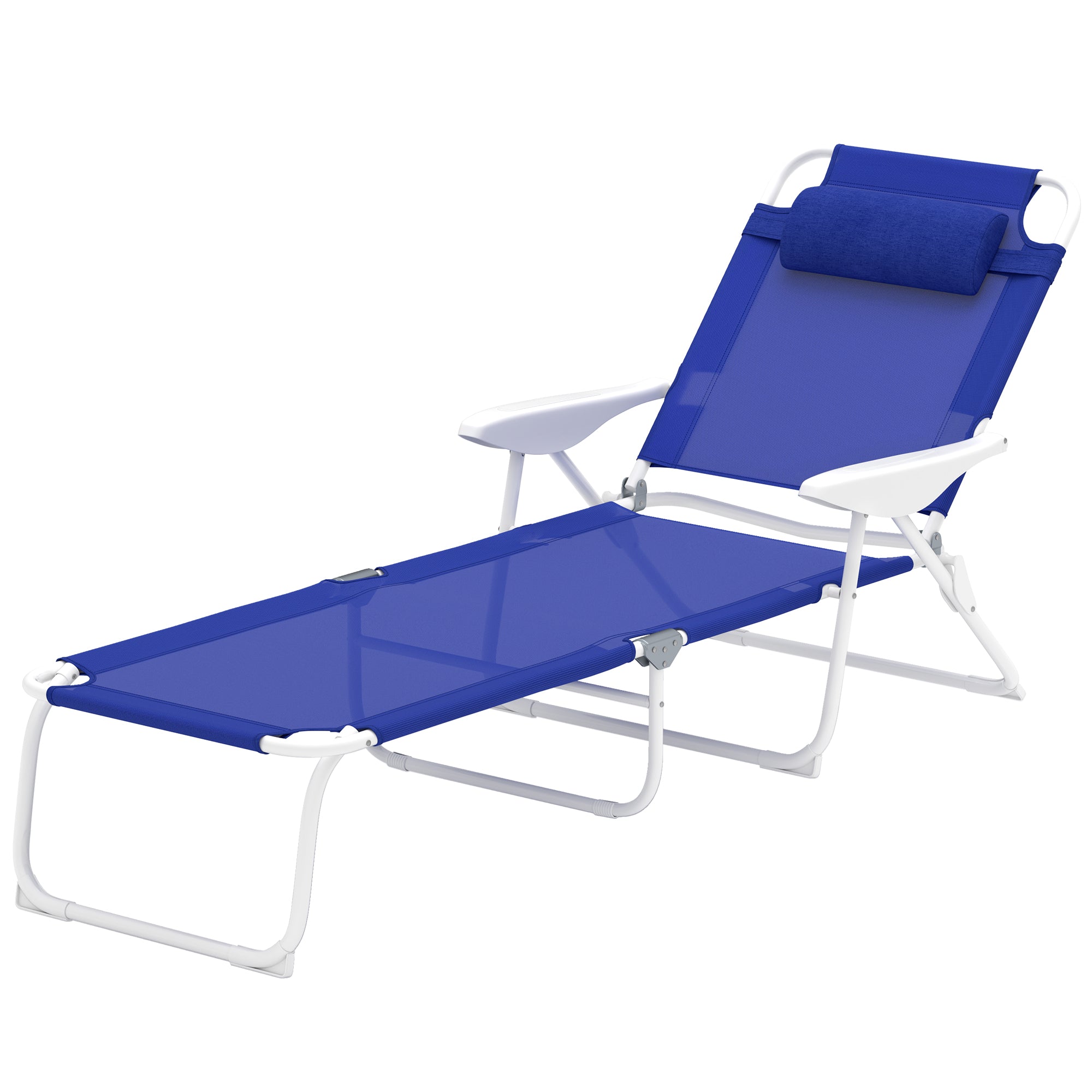 Outsunny Outdoor Lounge Chair, Patio Garden Folding Chaise Lounge Sun Beach Reclining Tanning Chair with 4-Level Adjustable Backrest & Headrest, Blue