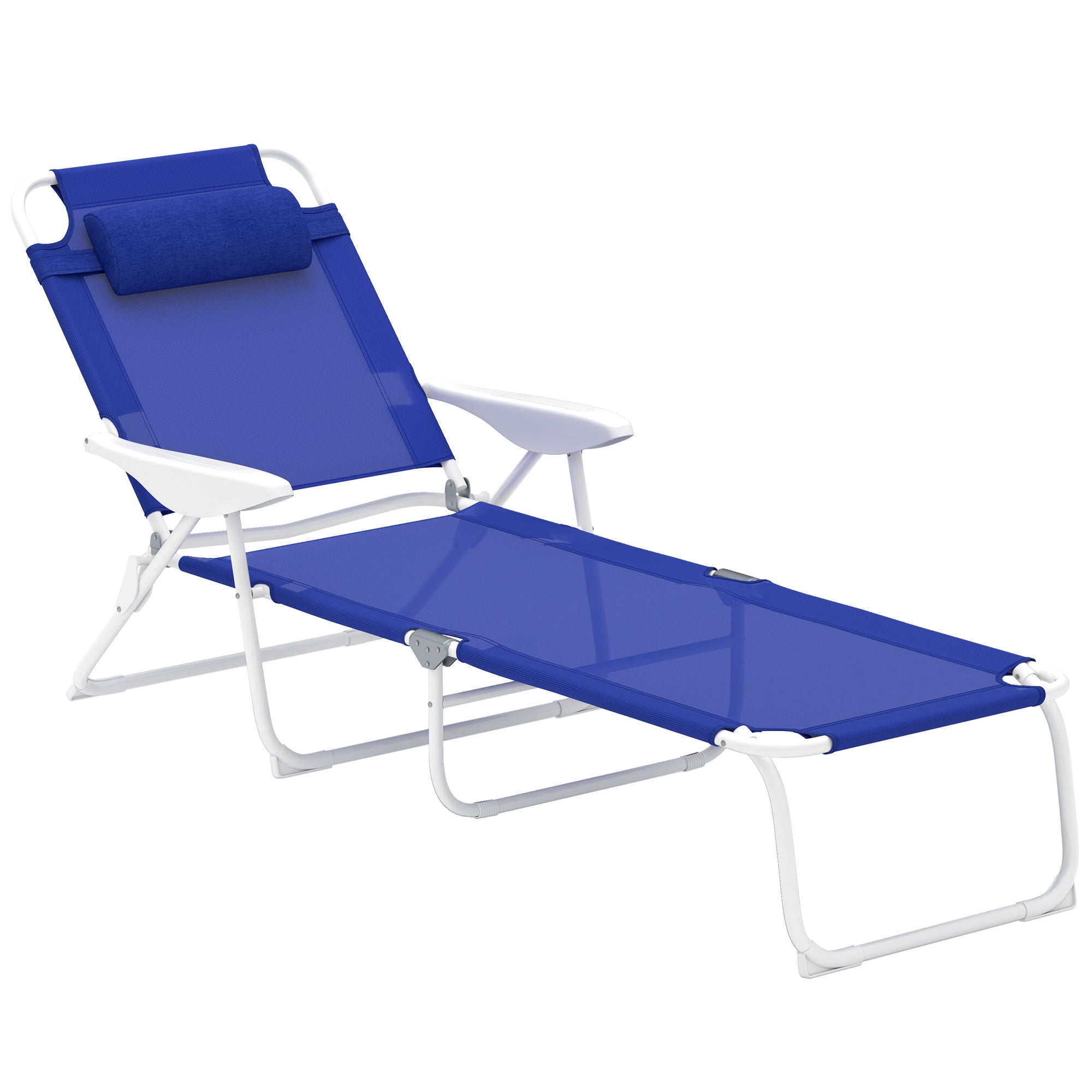 Outsunny Outdoor Lounge Chair, Patio Garden Folding Chaise Lounge Sun Beach Reclining Tanning Chair with 4-Level Adjustable Backrest & Headrest, Blue