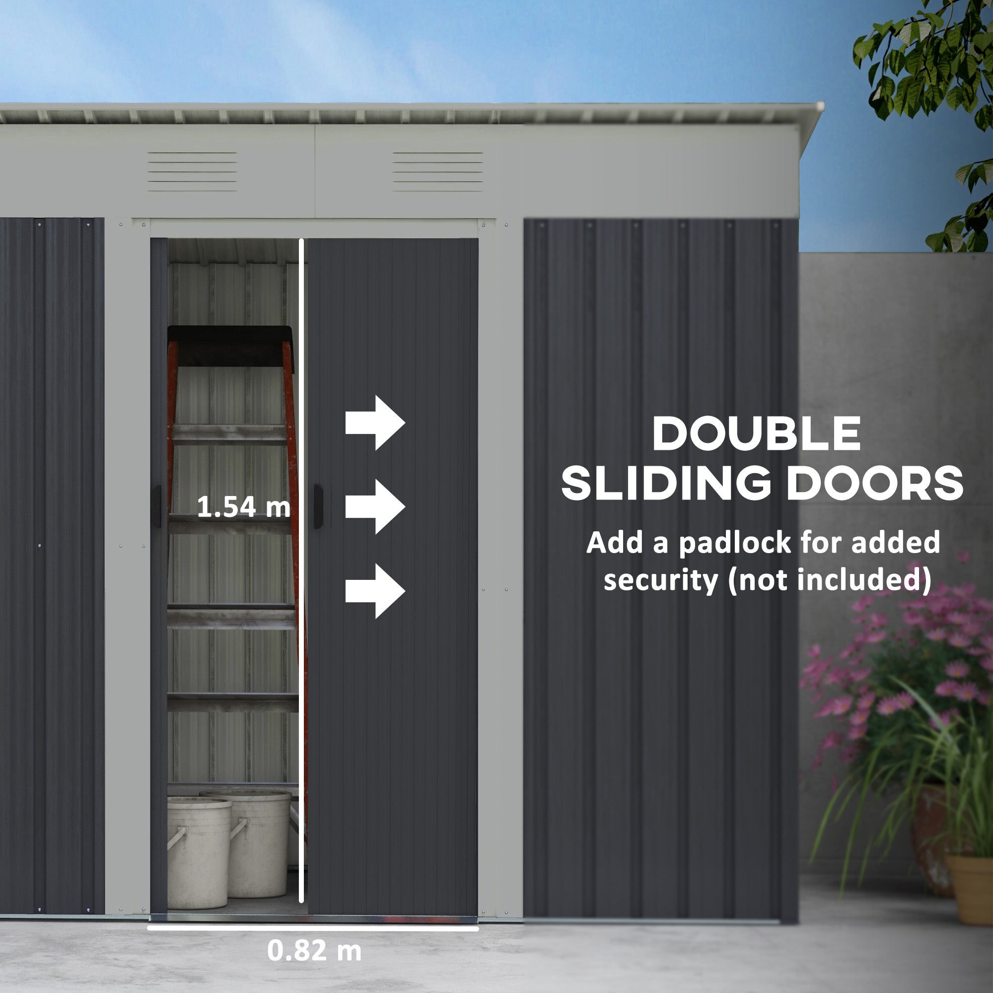 Outsunny 7' x 4' Outdoor Storage Shed, Metal Garden Tool Storage House Organizer with Lockable Sliding Doors and Vents for Backyard Patio Lawn, Charcoal Grey