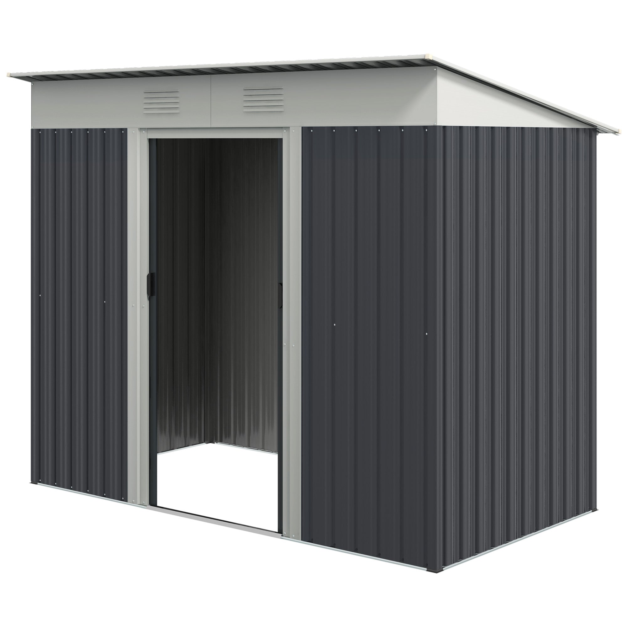 Outsunny 7' x 4' Outdoor Storage Shed, Metal Garden Tool Storage House Organizer with Lockable Sliding Doors and Vents for Backyard Patio Lawn, Charcoal Grey