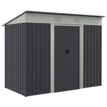 Outsunny 7' x 4' Outdoor Storage Shed, Metal Garden Tool Storage House Organizer with Lockable Sliding Doors and Vents for Backyard Patio Lawn, Charcoal Grey