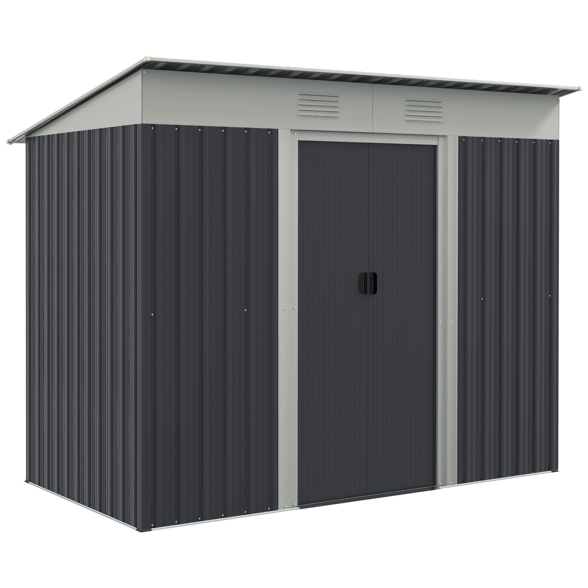 Outsunny 7' x 4' Outdoor Storage Shed, Metal Garden Tool Storage House Organizer with Lockable Sliding Doors and Vents for Backyard Patio Lawn, Charcoal Grey