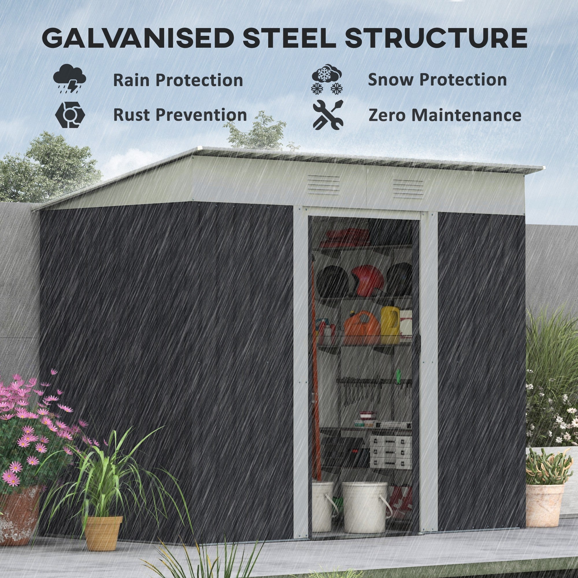 Outsunny 7' x 4' Outdoor Storage Shed, Metal Garden Tool Storage House Organizer with Lockable Sliding Doors and Vents for Backyard Patio Lawn, Charcoal Grey