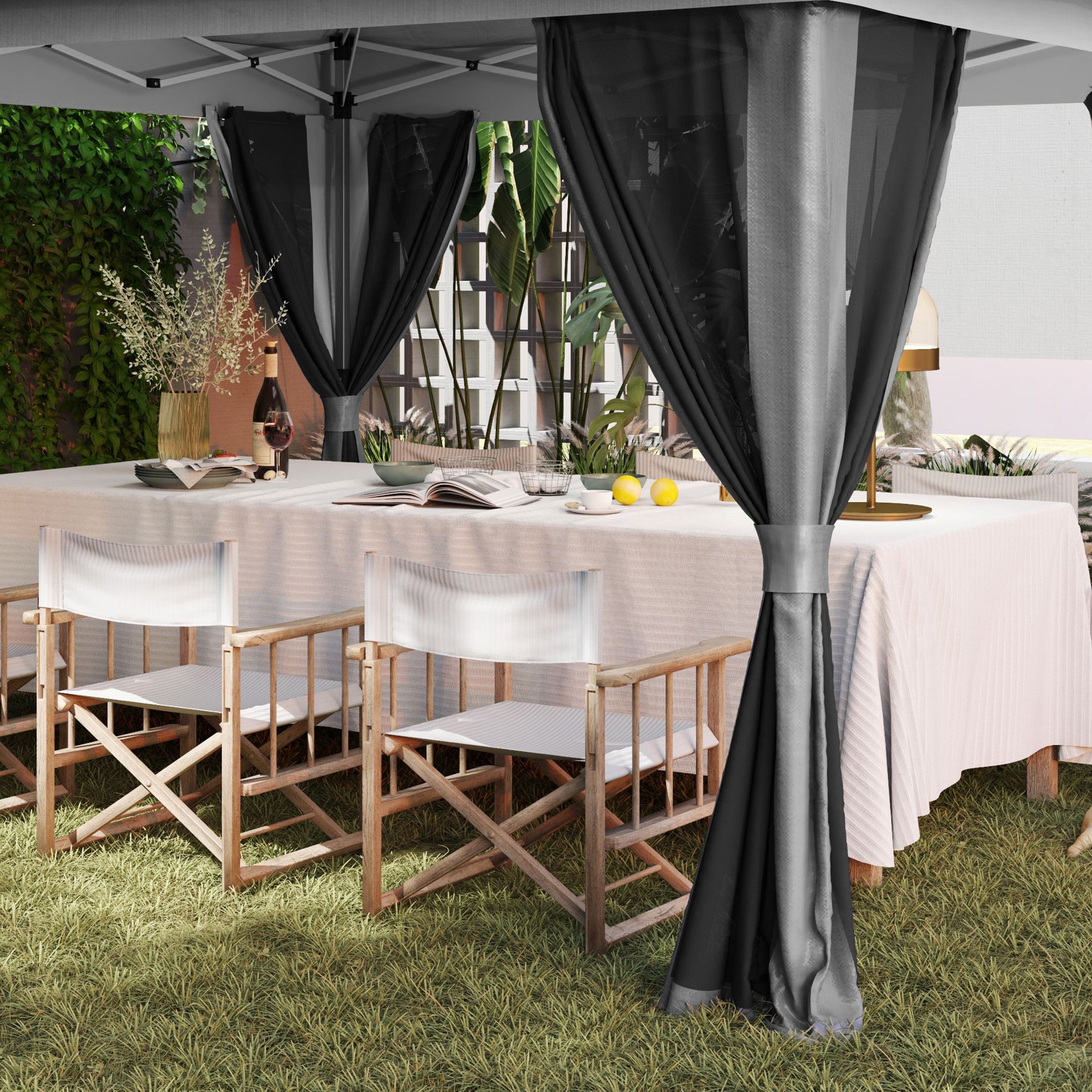 Outsunny 11.7' x 11.7' Pop Up Canopy Tent with Netting, UPF50+ Instant Party Tent Gazebo, Height Adjustable, with Wheeled Carry Bag and Sand Bags for Outdoor, Garden, Patio