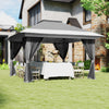 Outsunny 11.7' x 11.7' Pop Up Canopy Tent with Netting, UPF50+ Instant Party Tent Gazebo, Height Adjustable, with Wheeled Carry Bag and Sand Bags for Outdoor, Garden, Patio