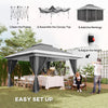 Outsunny 11.7' x 11.7' Pop Up Canopy Tent with Netting, UPF50+ Instant Party Tent Gazebo, Height Adjustable, with Wheeled Carry Bag and Sand Bags for Outdoor, Garden, Patio