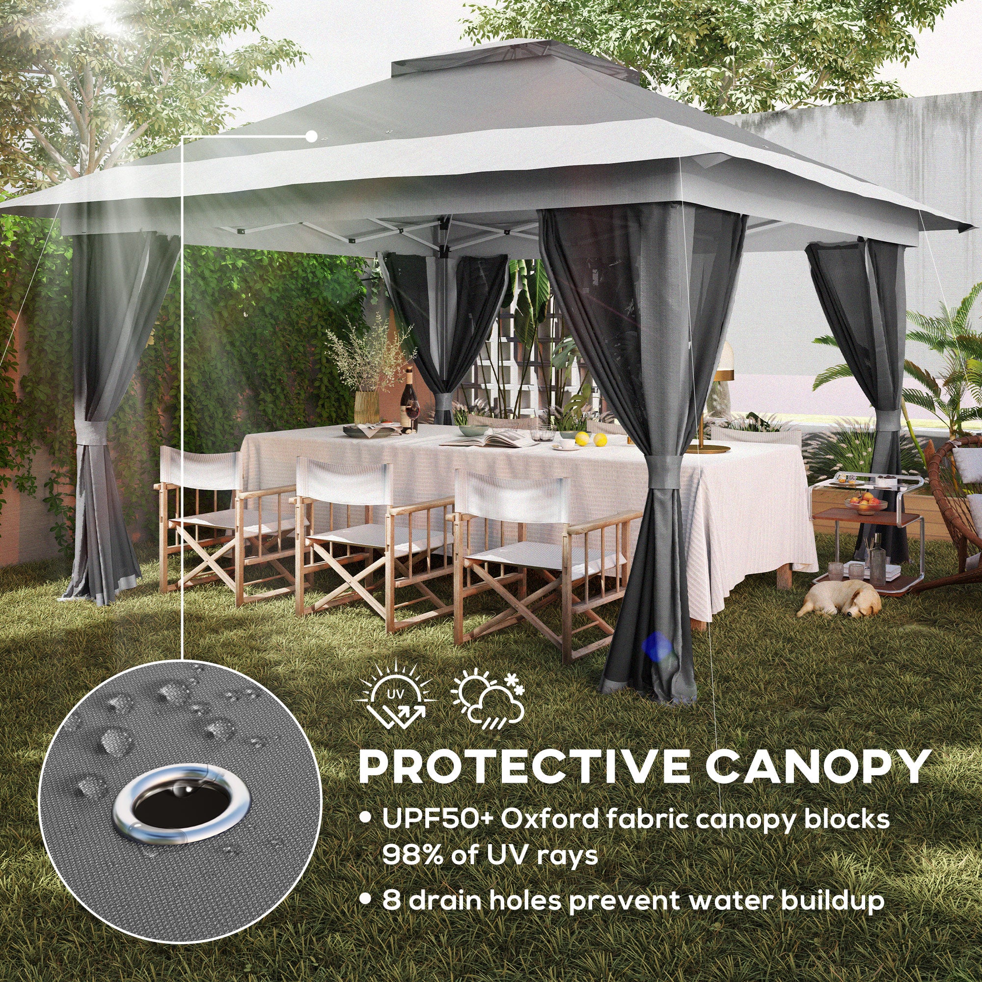 Outsunny 11.7' x 11.7' Pop Up Canopy Tent with Netting, UPF50+ Instant Party Tent Gazebo, Height Adjustable, with Wheeled Carry Bag and Sand Bags for Outdoor, Garden, Patio