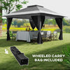 Outsunny 11.7' x 11.7' Pop Up Canopy Tent with Netting, UPF50+ Instant Party Tent Gazebo, Height Adjustable, with Wheeled Carry Bag and Sand Bags for Outdoor, Garden, Patio
