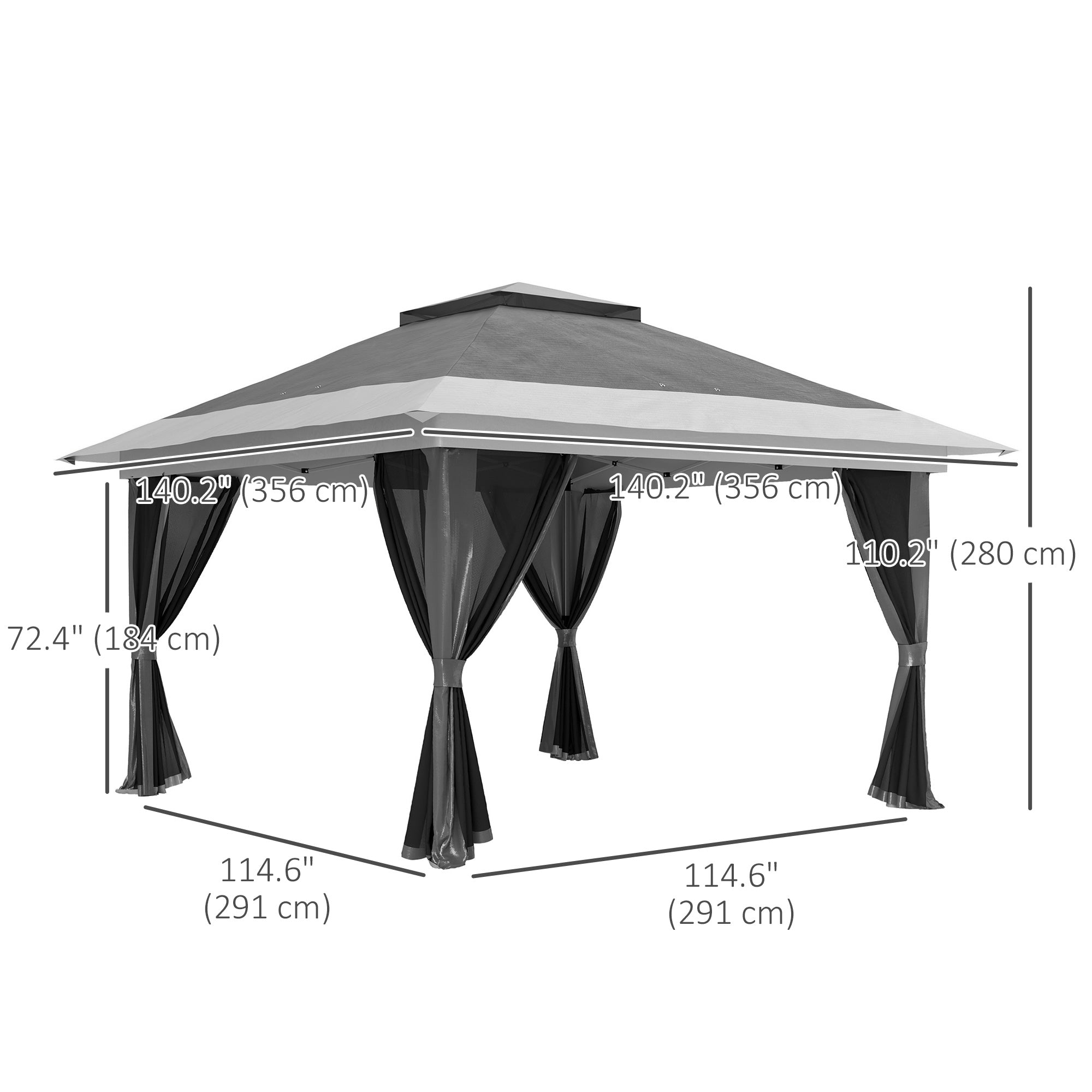 Outsunny 11.7' x 11.7' Pop Up Canopy Tent with Netting, UPF50+ Instant Party Tent Gazebo, Height Adjustable, with Wheeled Carry Bag and Sand Bags for Outdoor, Garden, Patio