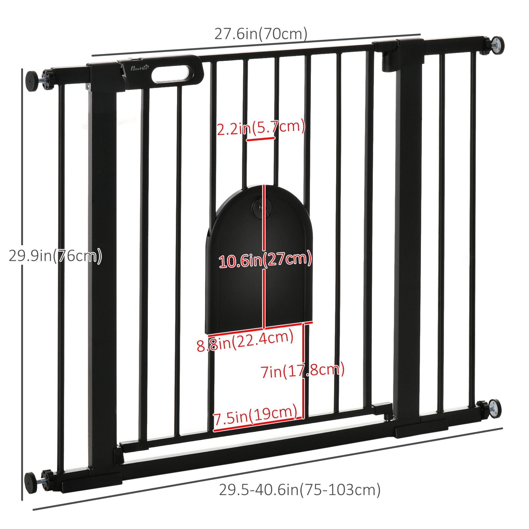 PawHut 30"-41" Extra Wide Pet Gate with Small Door, 30"H Dog Gate with Safety Gate Barrier, Stair Pressure Fit, Auto Close, Double Locking, for Doorways, Hallways, Black