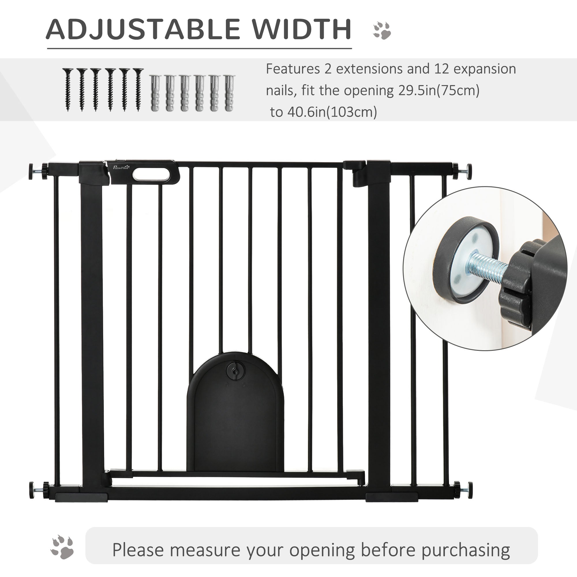 PawHut 30"-41" Extra Wide Pet Gate with Small Door, 30"H Dog Gate with Safety Gate Barrier, Stair Pressure Fit, Auto Close, Double Locking, for Doorways, Hallways, Black