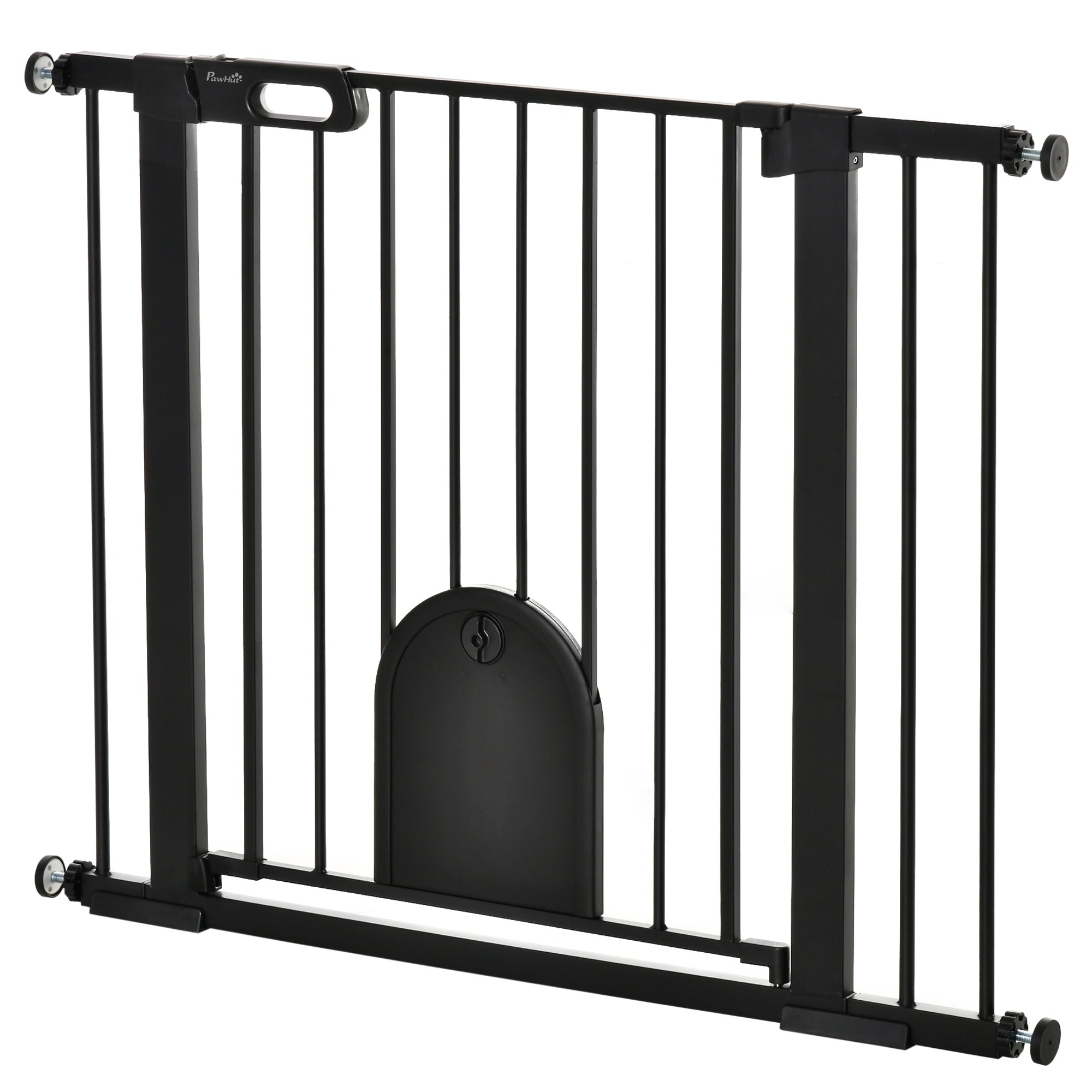 PawHut 30"-41" Extra Wide Pet Gate with Small Door, 30"H Dog Gate with Safety Gate Barrier, Stair Pressure Fit, Auto Close, Double Locking, for Doorways, Hallways, Black