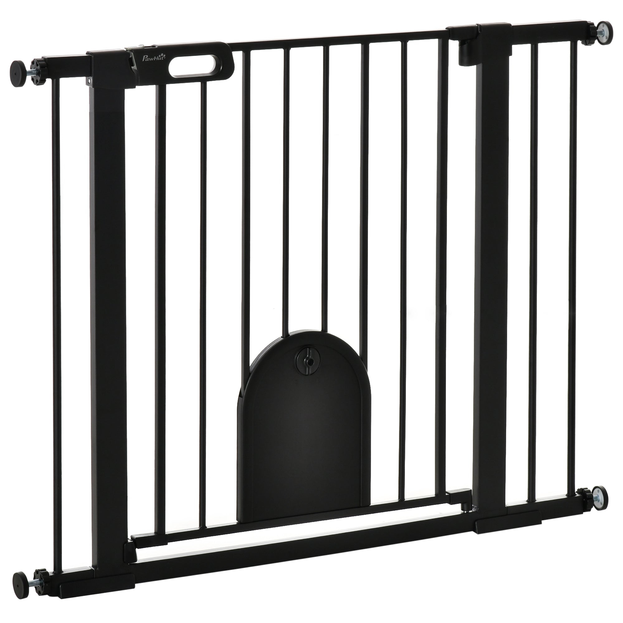 PawHut 30"-41" Extra Wide Pet Gate with Small Door, 30"H Dog Gate with Safety Gate Barrier, Stair Pressure Fit, Auto Close, Double Locking, for Doorways, Hallways, Black
