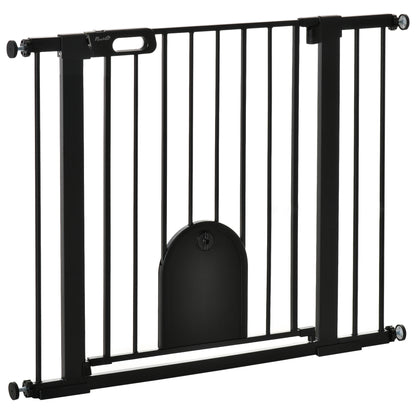 PawHut 30"-41" Extra Wide Pet Gate with Small Door, 30"H Dog Gate with Safety Gate Barrier, Stair Pressure Fit, Auto Close, Double Locking, for Doorways, Hallways, Black
