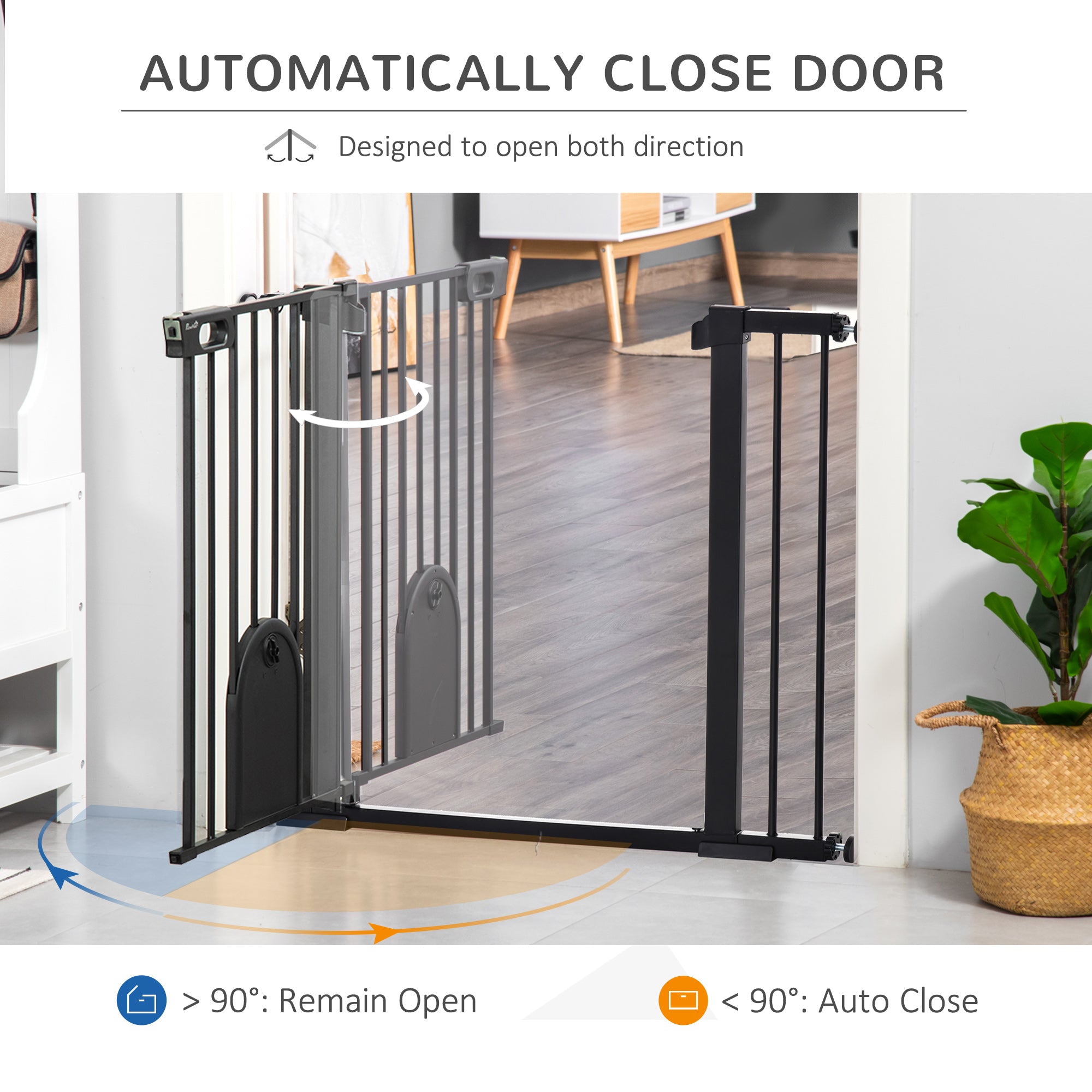 PawHut 30"-41" Extra Wide Pet Gate with Small Door, 30"H Dog Gate with Safety Gate Barrier, Stair Pressure Fit, Auto Close, Double Locking, for Doorways, Hallways, Black
