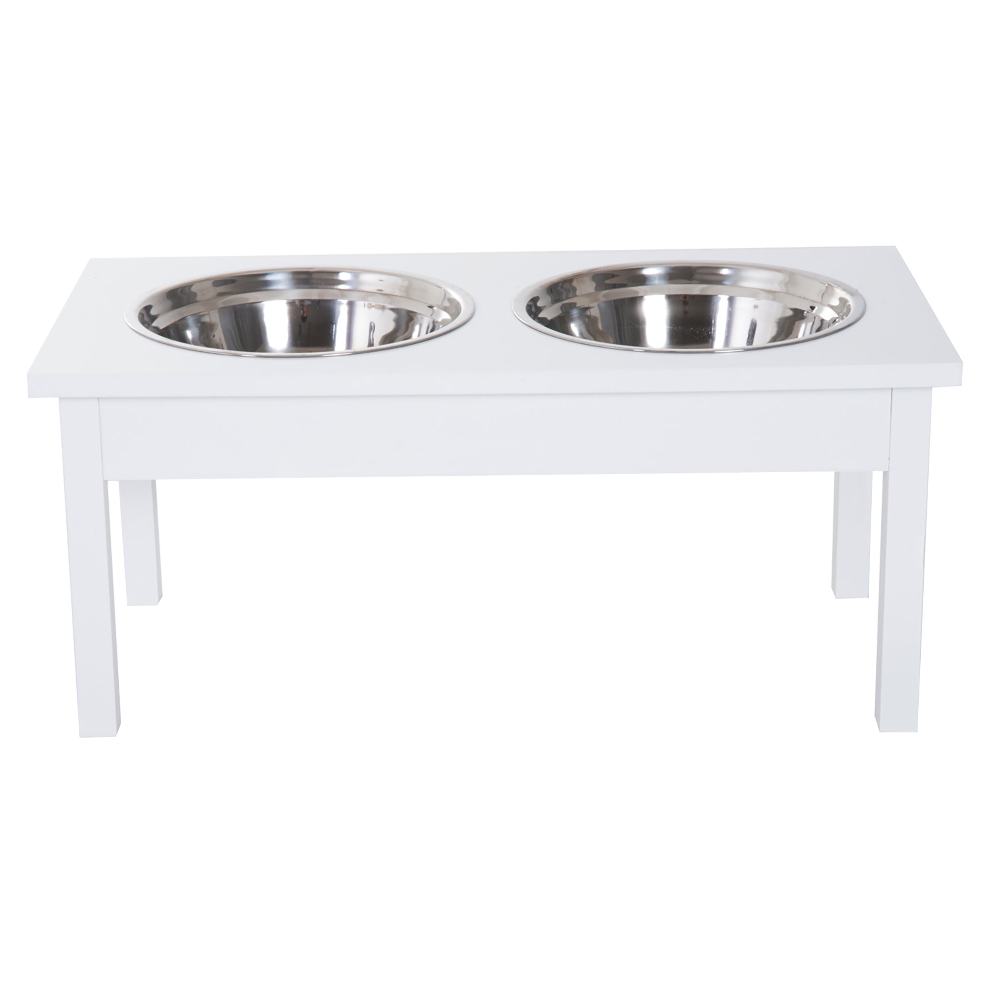 PawHut 23" Wooden Heavy Duty Dog Food Bowls Pet Elevated Feeding Station -White
