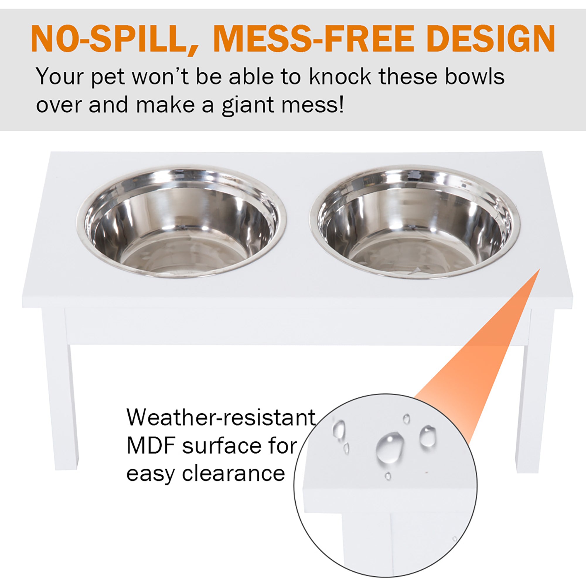 PawHut 23" Wooden Heavy Duty Dog Food Bowls Pet Elevated Feeding Station -White