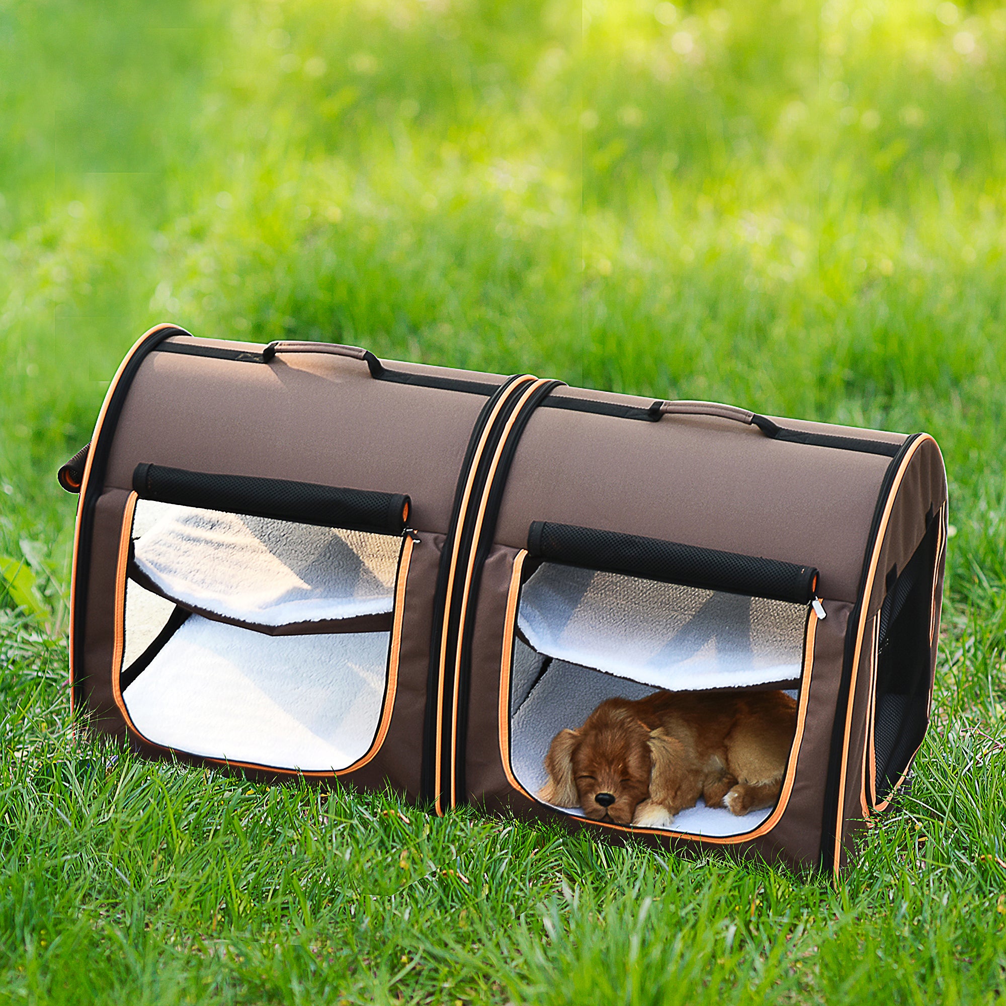 PawHut 39" Portable Soft-Sided Pet Cat Carrier with Divider, 2 Compartments, Soft Cushions, & Storage Bag,  Dark Gray