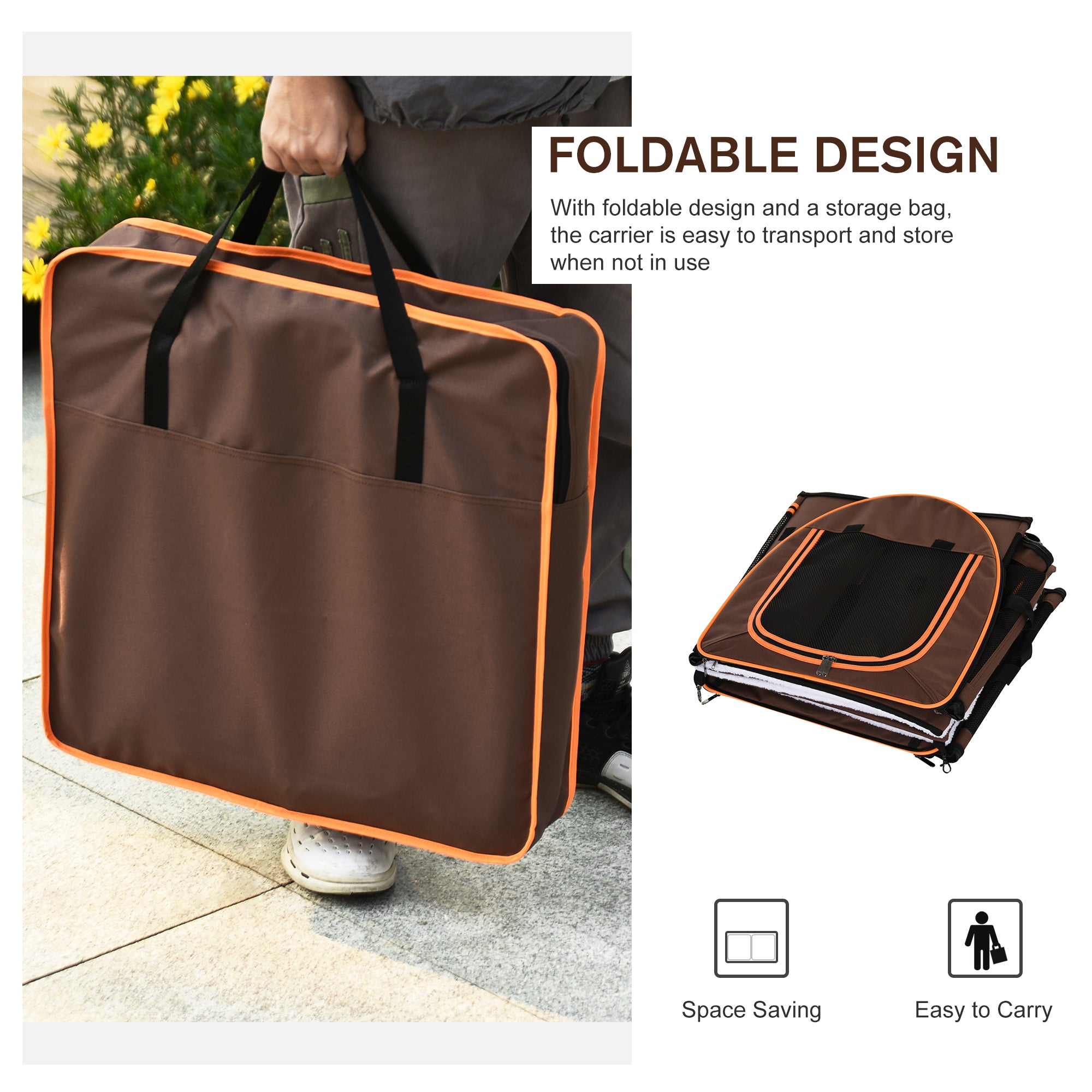 PawHut 39" Portable Soft-Sided Pet Cat Carrier with Divider, 2 Compartments, Soft Cushions, & Storage Bag,  Dark Gray