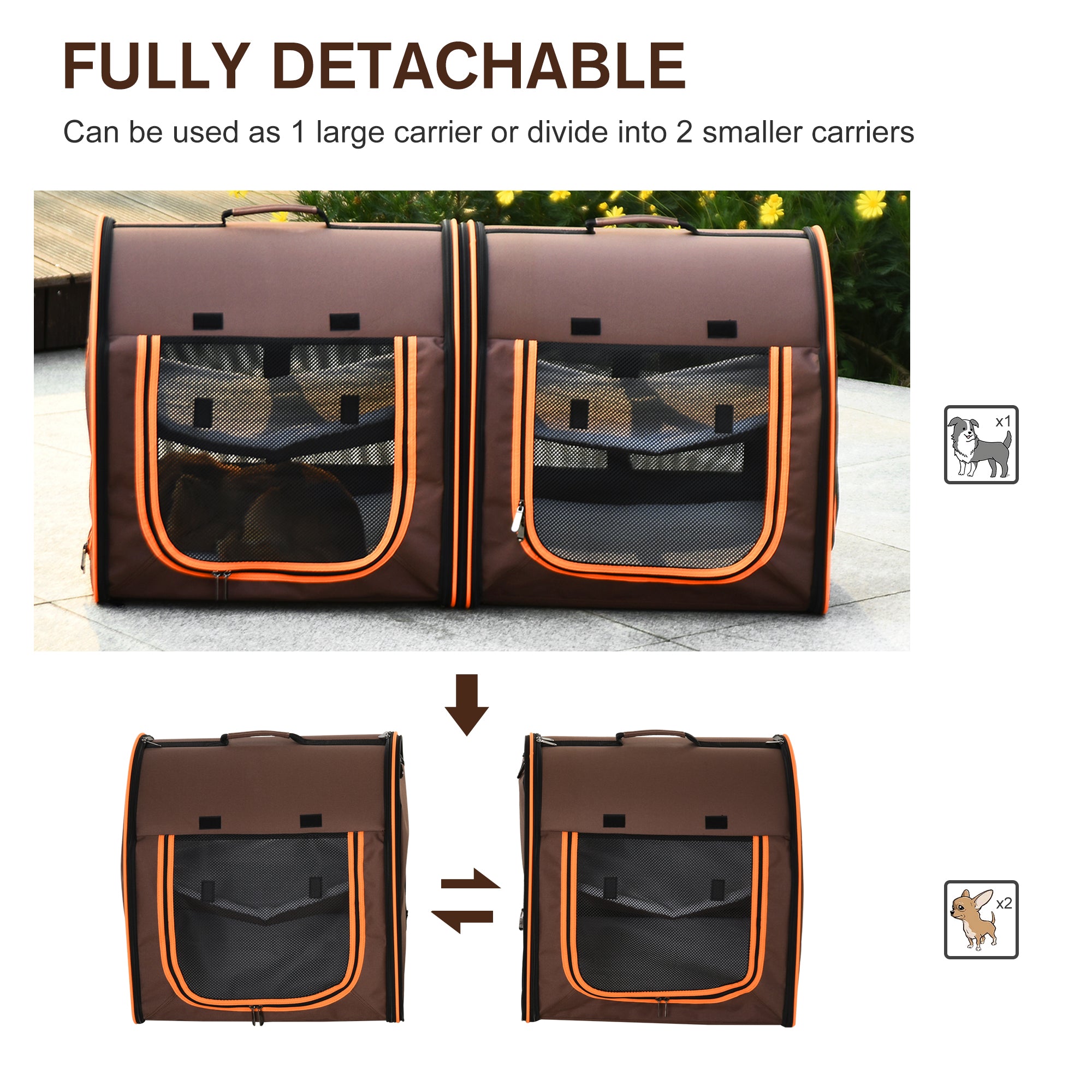 PawHut 39" Portable Soft-Sided Pet Cat Carrier with Divider, 2 Compartments, Soft Cushions, & Storage Bag,  Dark Gray