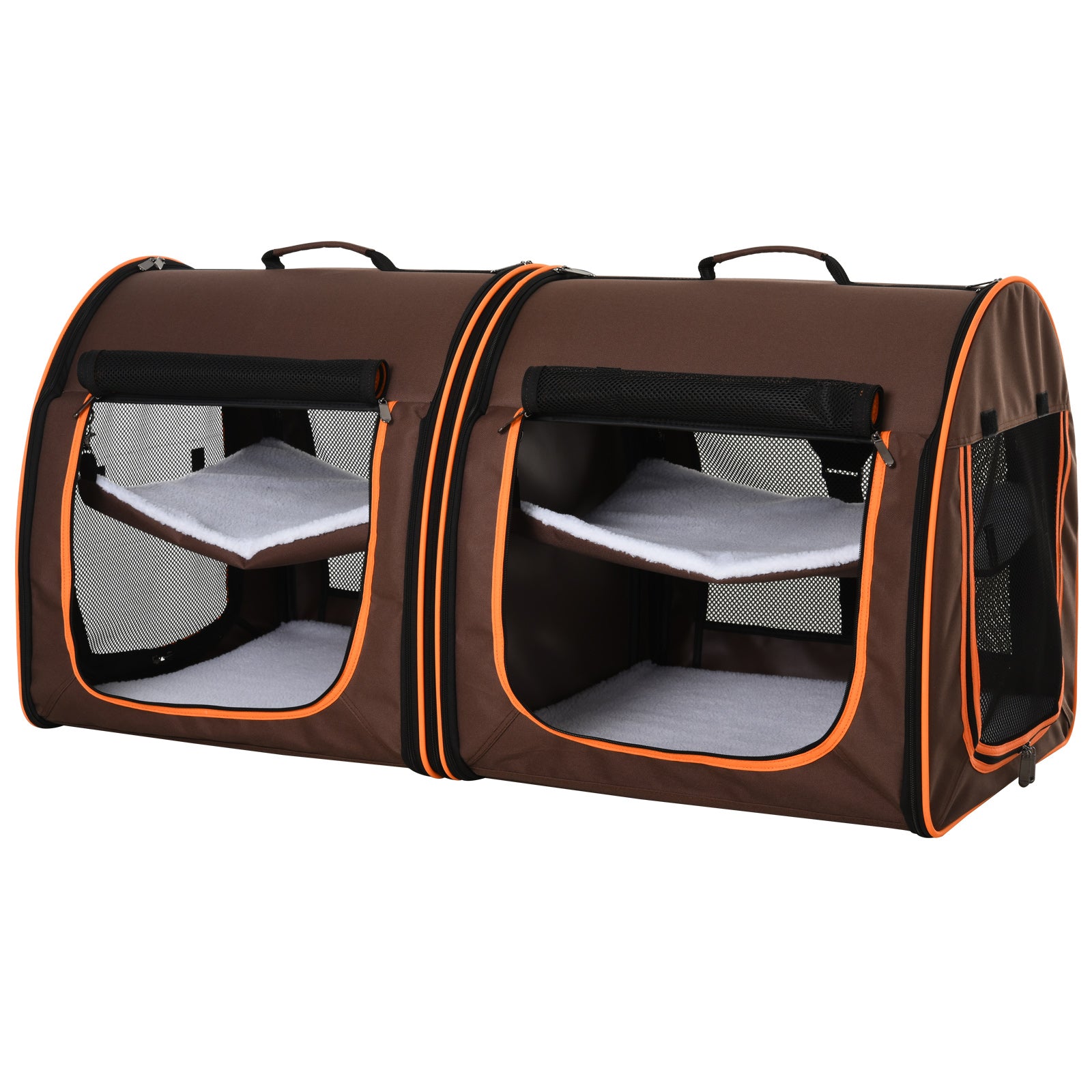 PawHut 39" Portable Soft-Sided Pet Cat Carrier with Divider, 2 Compartments, Soft Cushions, & Storage Bag,  Dark Gray